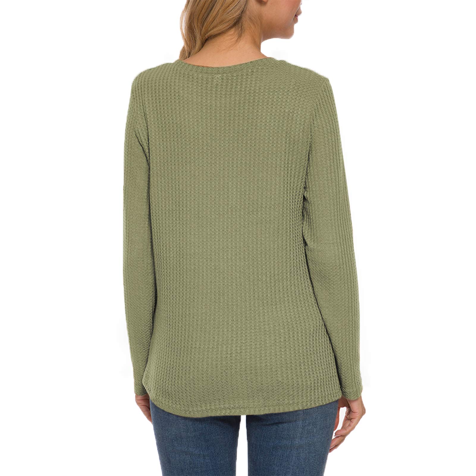 MISFAY Women's Casual Long Sleeve Cute Twist Knot Waffle Knit Shirt - Soft Comfortable Tunic Top for Fall & Winter, Perfect for Work, Date Night and Everyday Wear