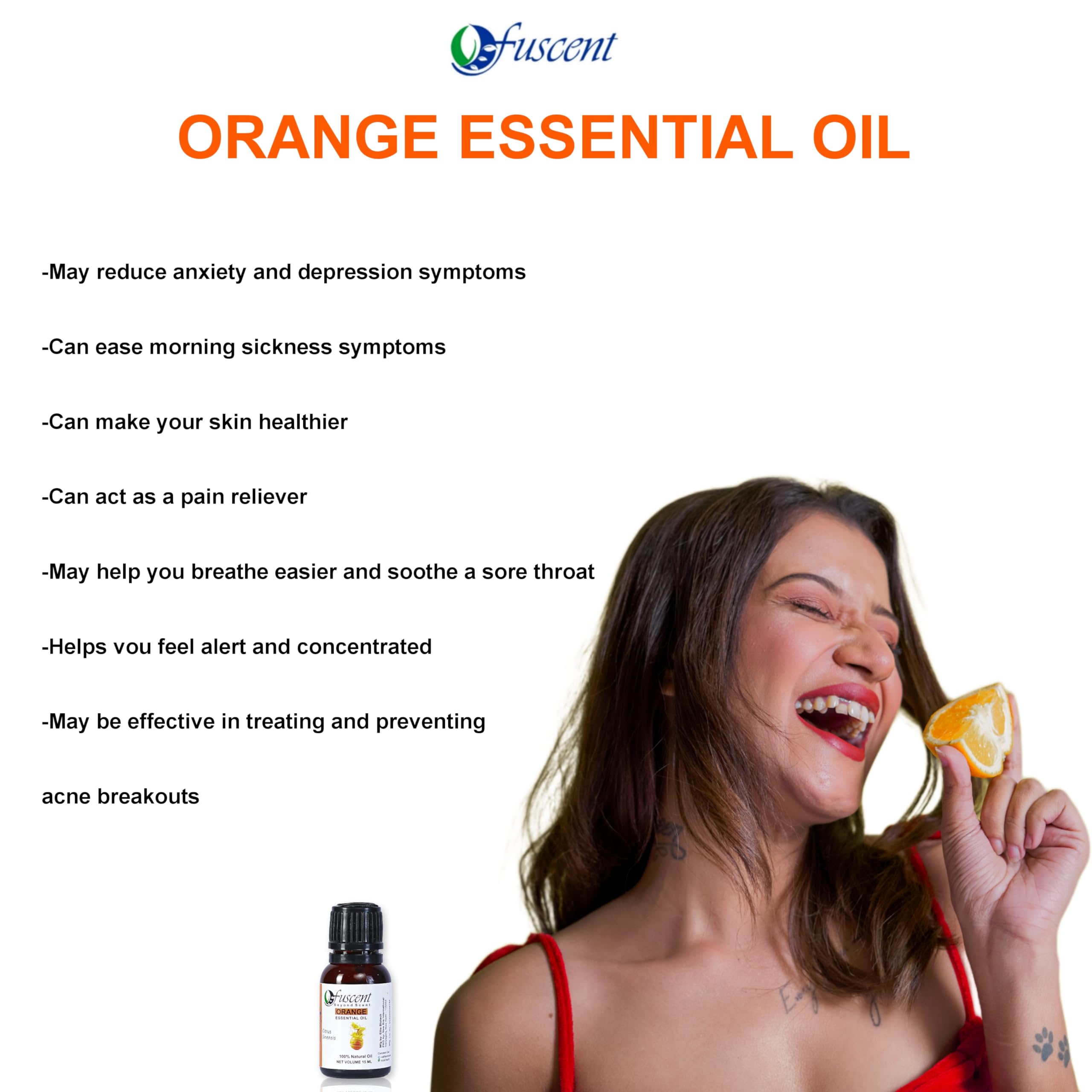 FUSCENT Organic Essential Oil Set - 100% Pure Tea Tree & Orange Oil (10ml Each) for Hair Care, Skin Care, Aromatherapy & Soap Making | Undiluted Natural Oils for Relaxation, Home Fragrance & DIY Beauty Products
