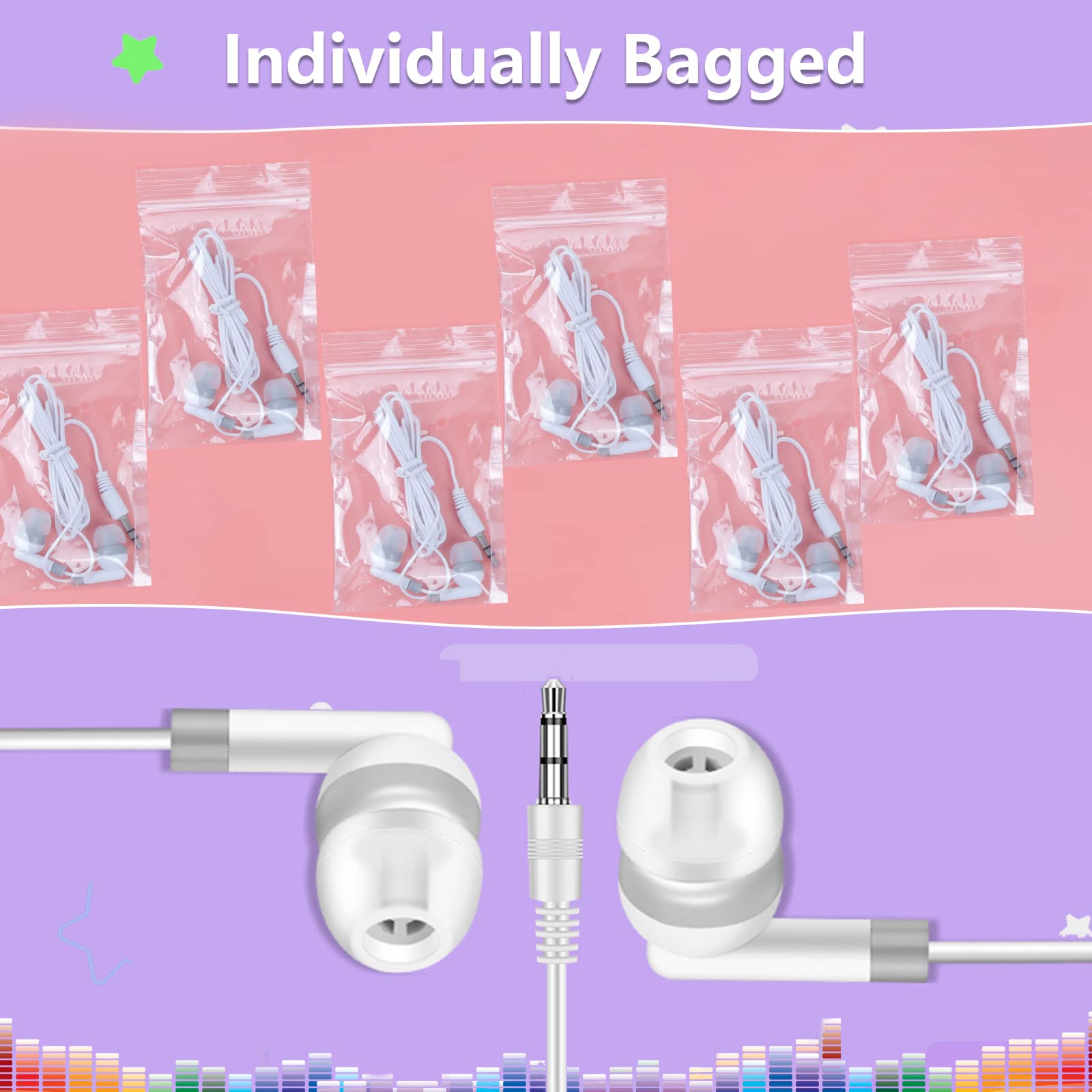 Wholesale Bulk 30 Pack Kids Earbuds Headphones - Noise Isolating Classroom Headphones for School, Library & Students (White) - Perfect for Online Learning, Study Sessions & Educational Activities