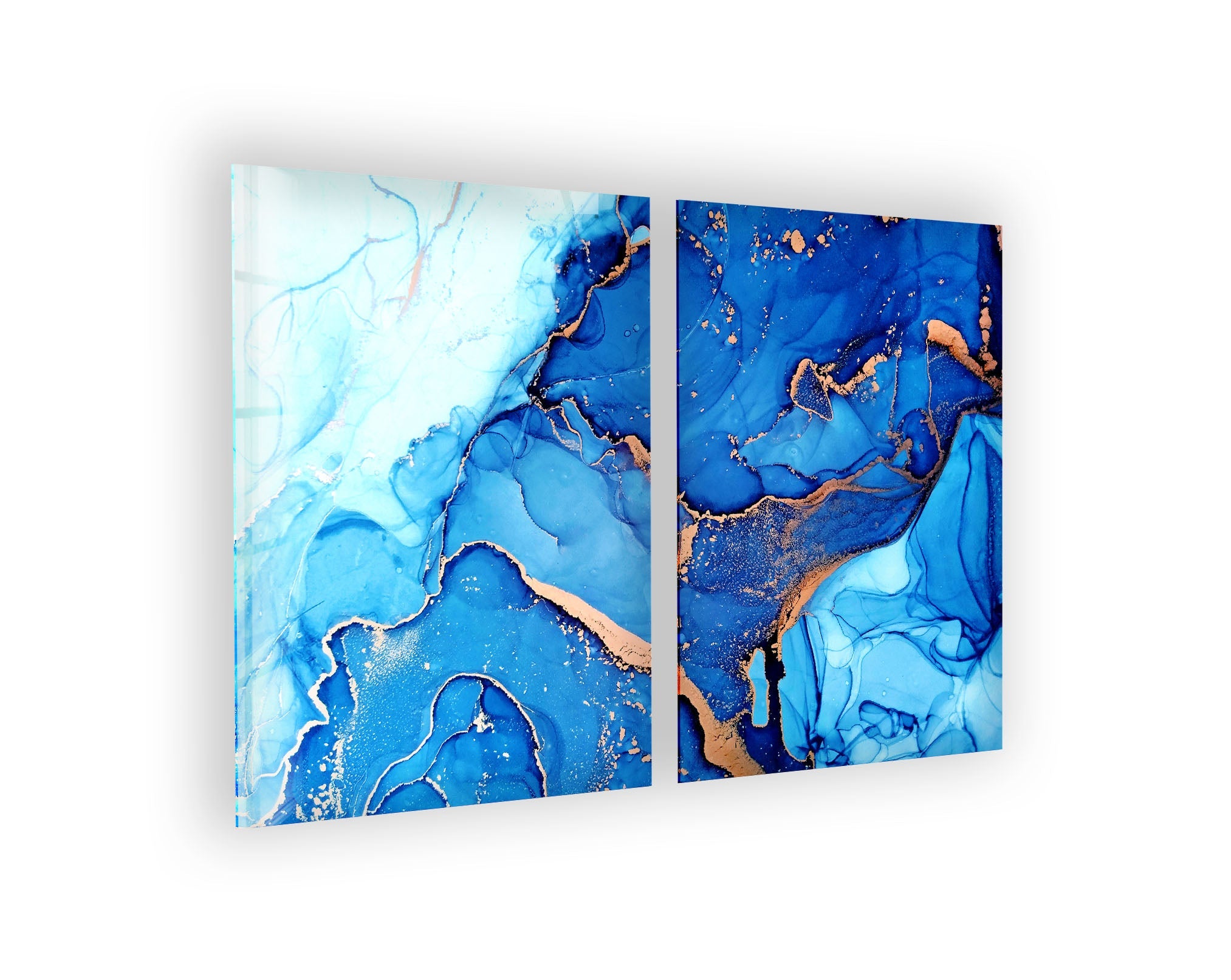 Blue Alcohol Ink Marble Abstract Glass Wall Art - Handmade Modern Home Decor for Living Room, Bedroom & Office
