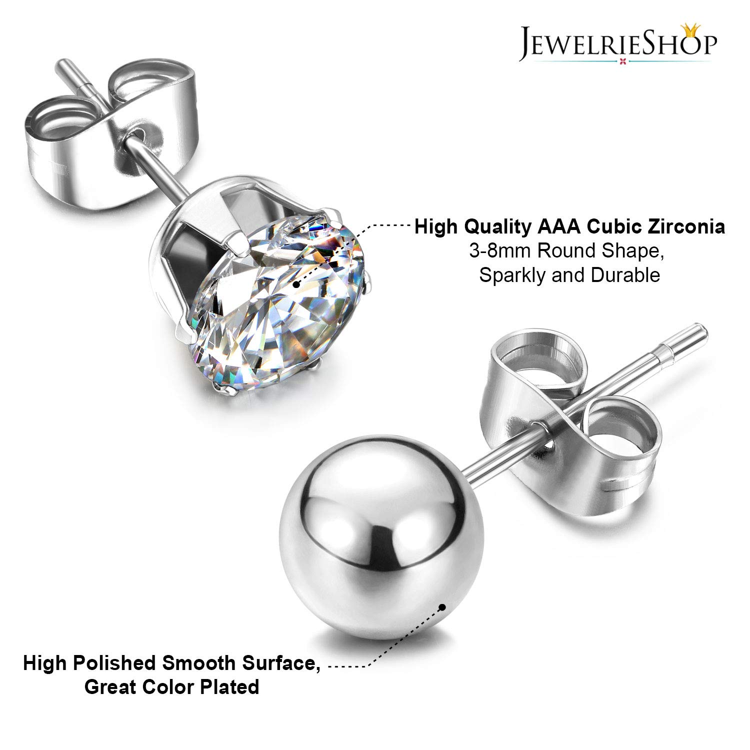Hypoallergenic Stainless Steel Earrings for Women & Men - CZ Ball, Faux Pearl & Hoop Stud Set | Perfect for Everyday Wear, Gifts & Special Occasions