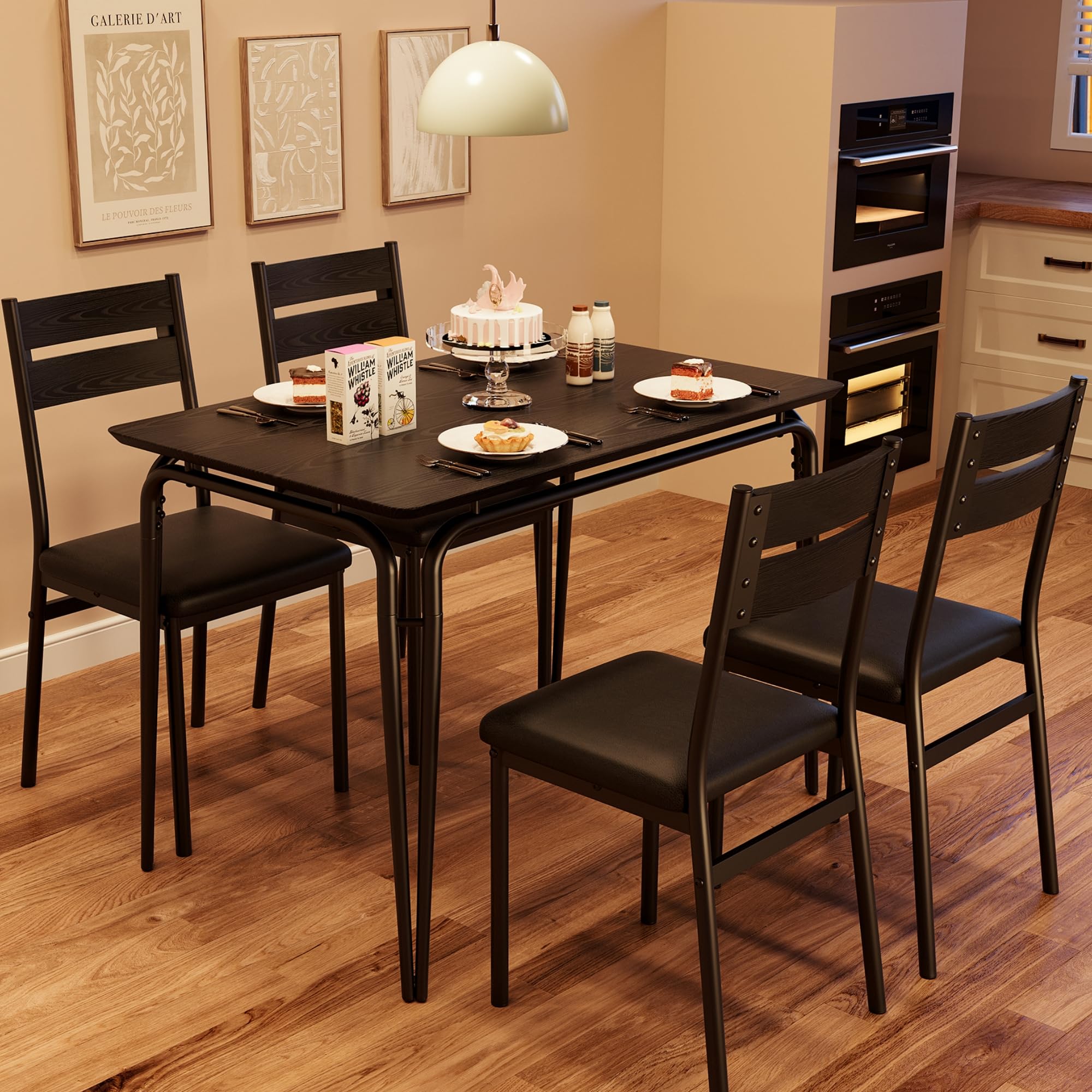 **5-Piece Square Dining Table Set for 4 - Small Space Kitchen & Dinette Furniture with Chairs - Perfect for Apartments, Breakfast Nooks & Cozy Dining**