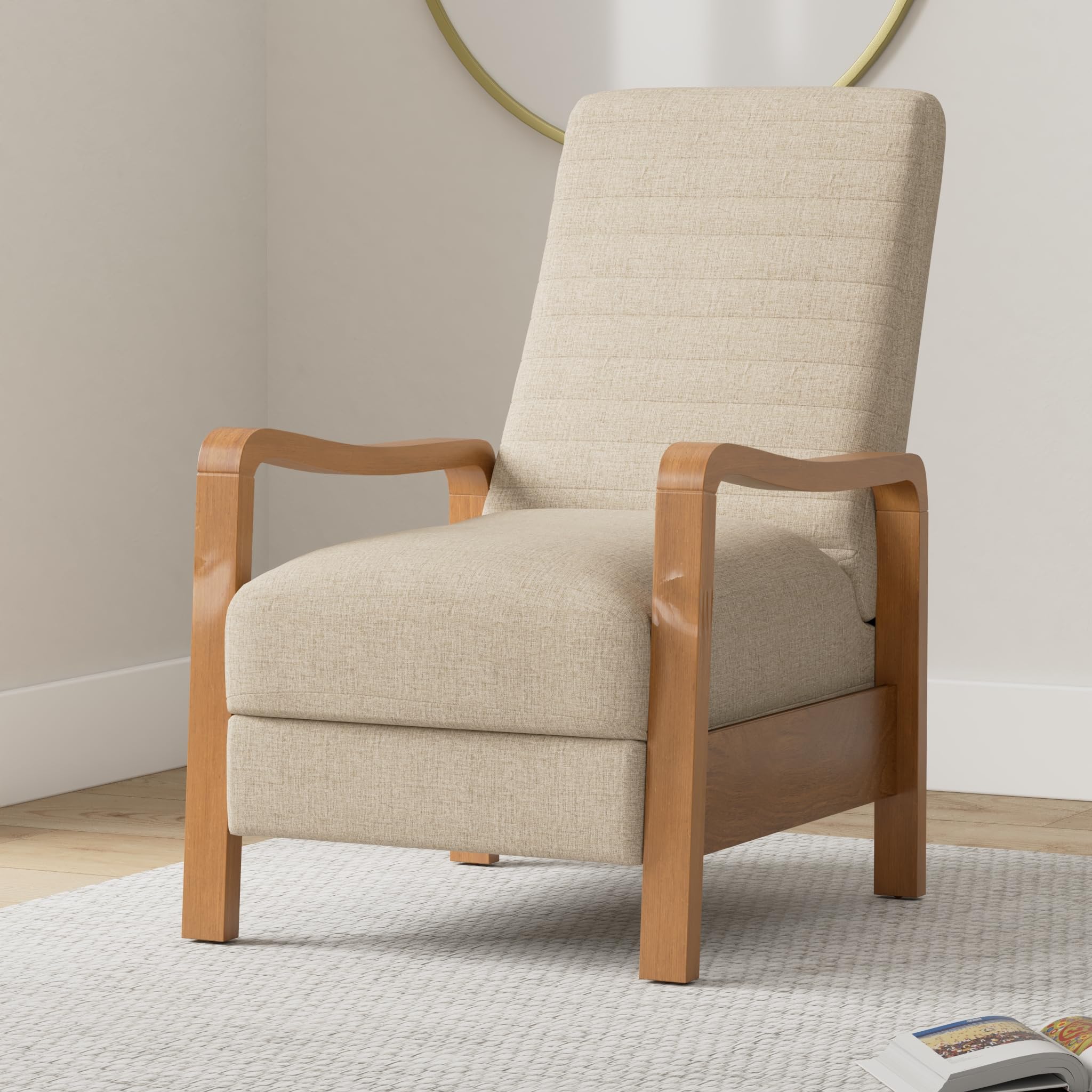 Christopher Knight Home Munro Channel Stitch Pushback Recliner - Sand/Teak Fabric - Comfortable Living Room Chair for Relaxing & Watching TV