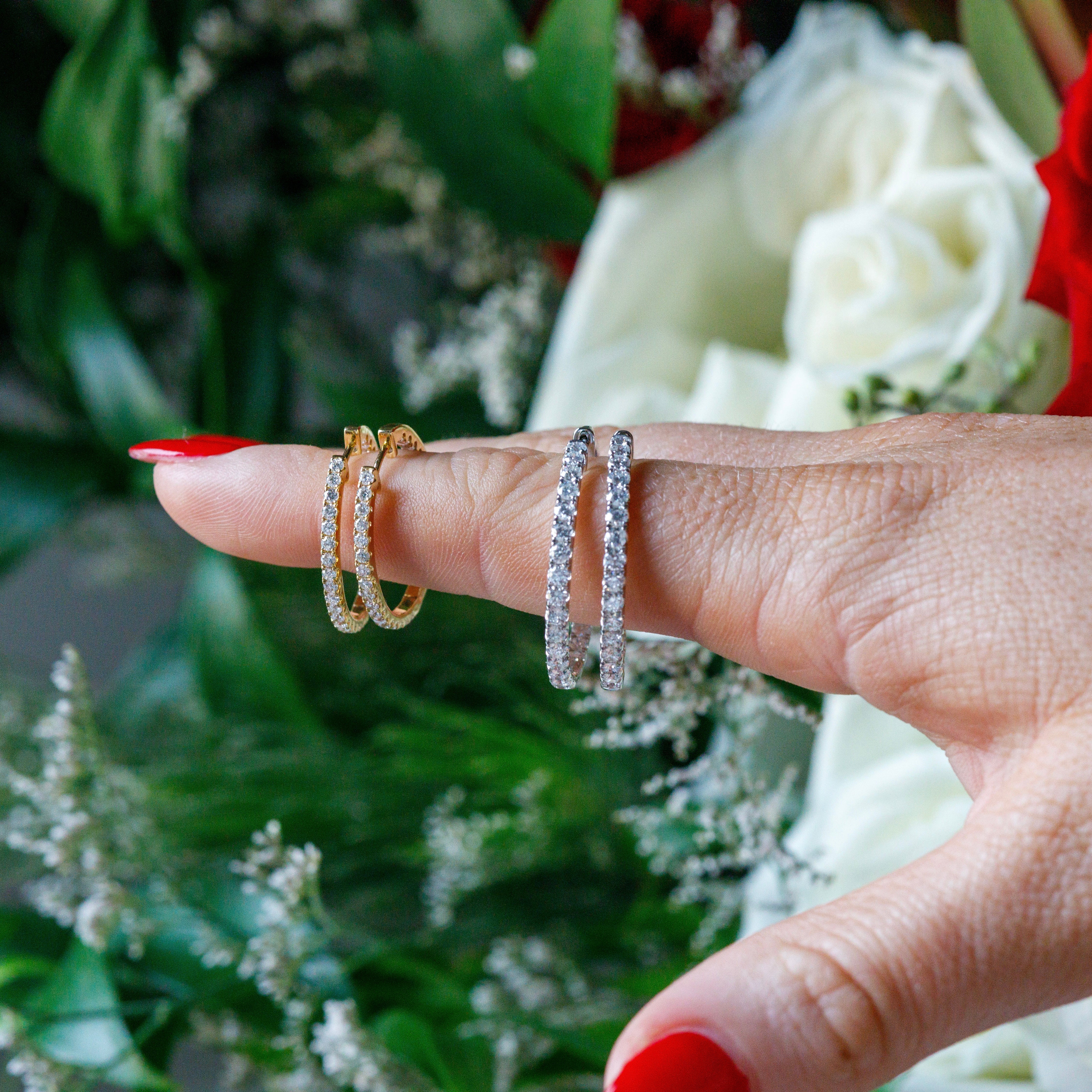 14K Gold Round Inside Outside Diamond Hoop Earrings for Women - Perfect for Parties, Weddings & Everyday Elegance