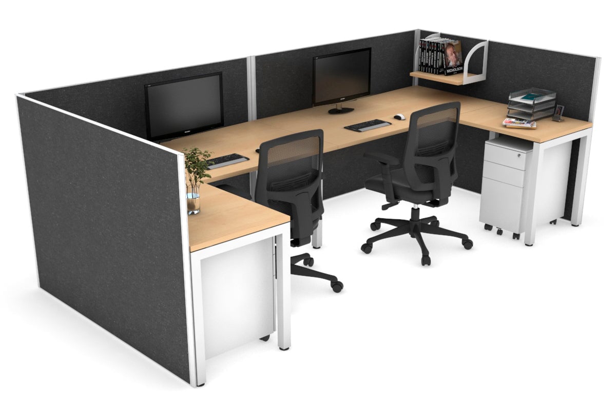 Quadro Square Legs 2-Person Corner Workstation - U-Shaped Office Desk with White Frame (1400L x 1800W) | Cable Management Scallop | Perfect for Home Office & Small Business Workspaces