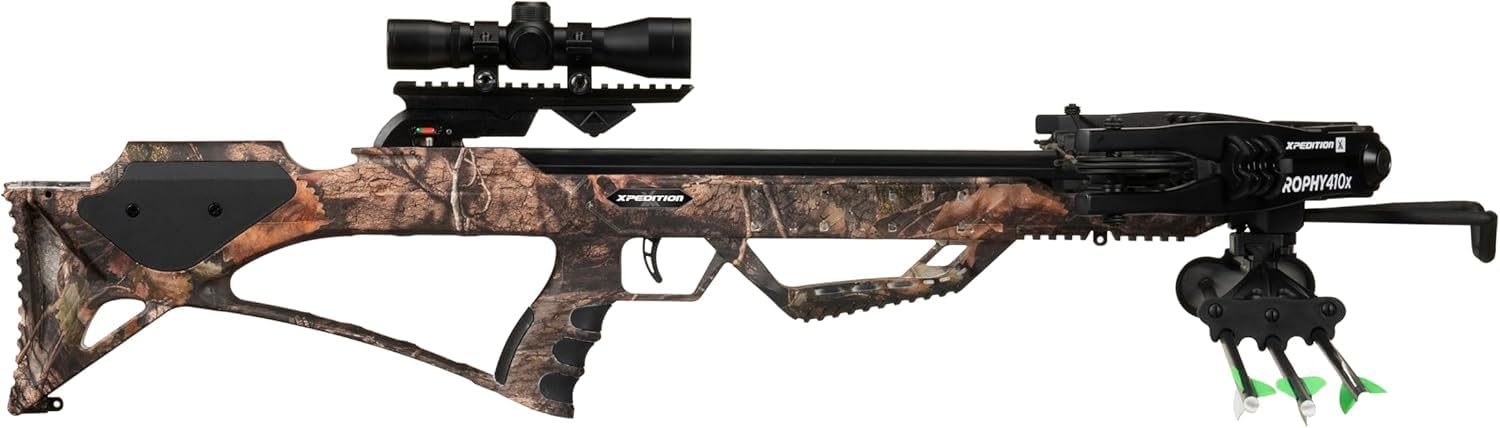Xpedition Archery Trophy 410X Crossbow with Crank Cocking Device | High-Speed 410 FPS Compound Crossbow Kit | Illuminated 4X32 Scope & 6x20