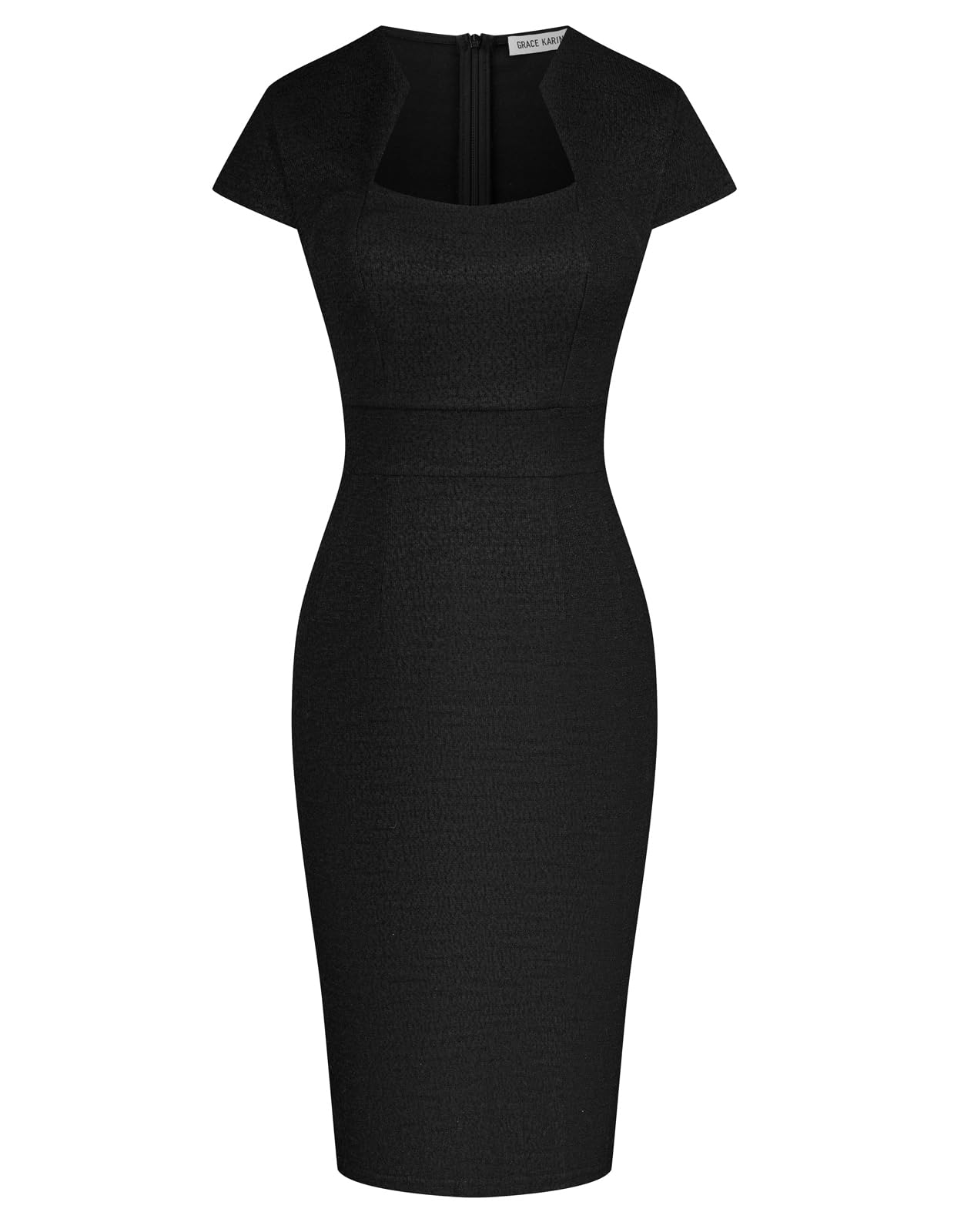 GRACE KARIN Women's Professional Tweed Pencil Dress with Cap Sleeves - Slim Fit Office Work Dress for Business, Cocktail Parties & Formal Events