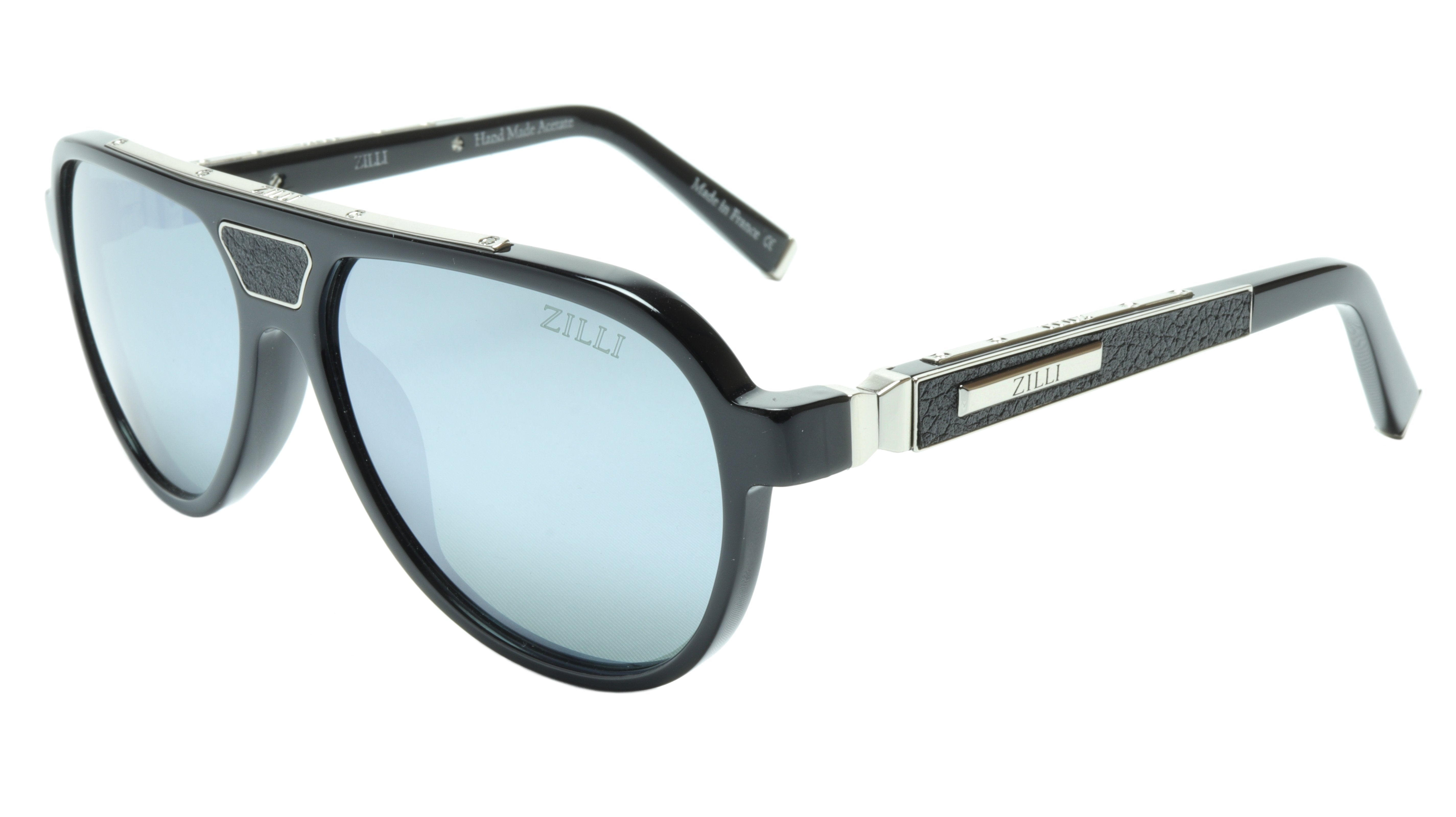 ZILLI Aviator Sunglasses for Men & Women - Polarized UV Protection, Black & Silver Frame with Leather Accents - Perfect for Driving, Travel & Outdoor Activities