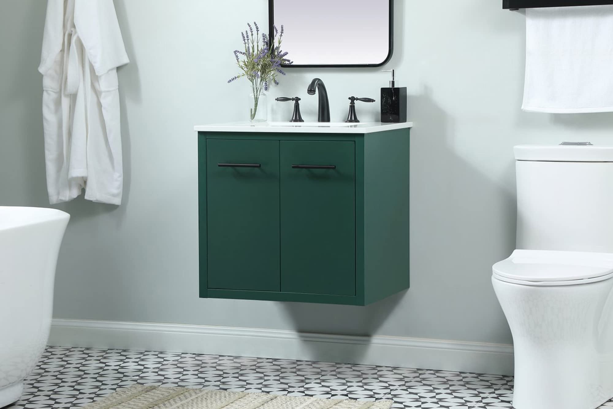 Modern 24-Inch Single Bathroom Vanity with Under Sink Storage Organizer - Elegant Green Decor for Small Bathrooms & Powder Rooms | Space-Saving Bathroom Fixture Solution