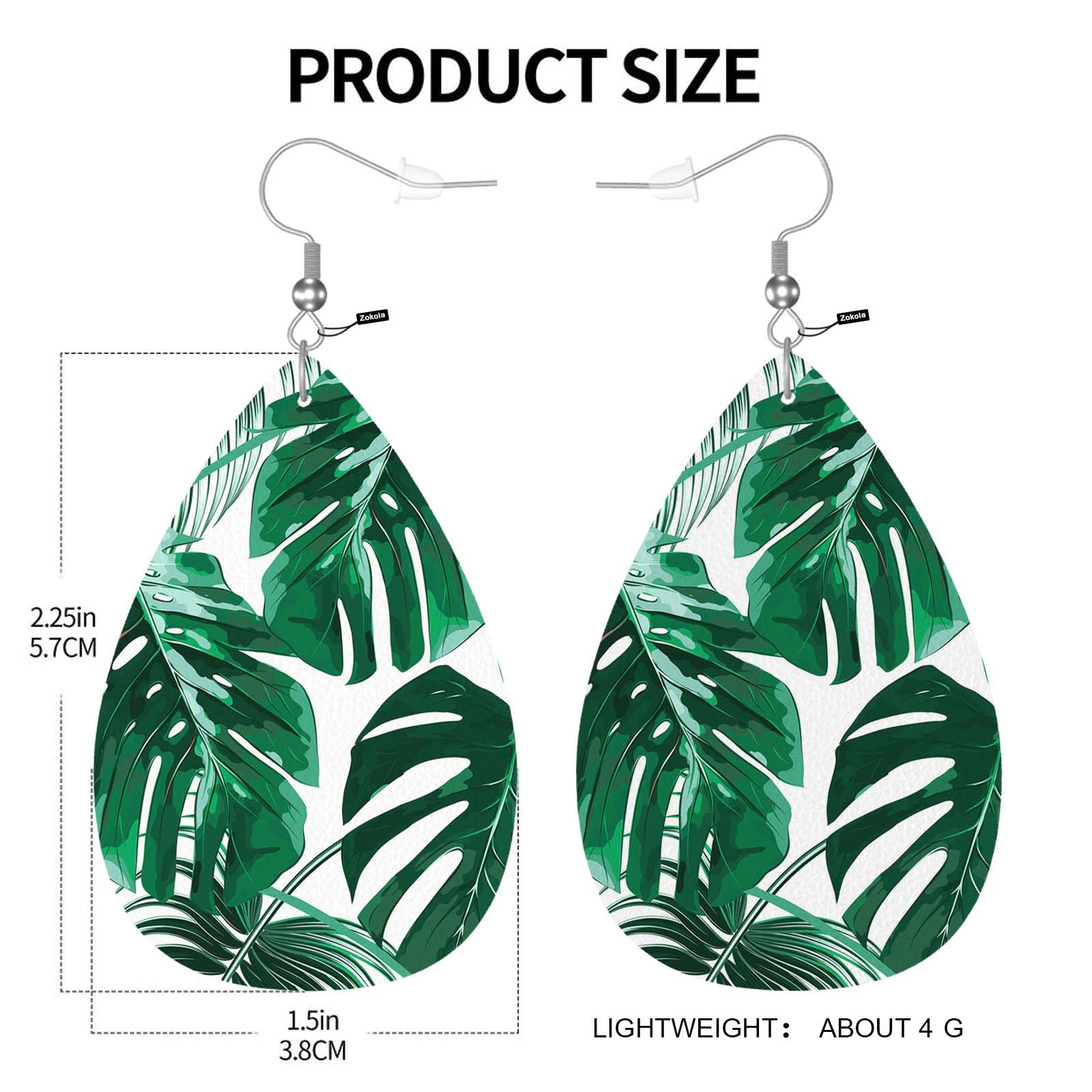 Zokola Tropical Palm Leaf Faux Leather Dangle Earrings for Women - Stylish Jungle-Themed Teardrop Charm Party Jewelry (Green) | Perfect for Beach Vacations, Summer Festivals & Boho Fashion