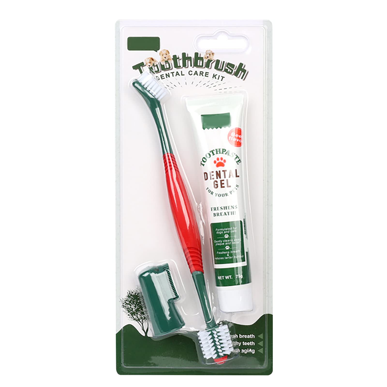 3Pcs Pet Dog Dental Care Kit - Finger Toothbrush, 360° Toothbrush & Beef Flavor Toothpaste for Dogs & Cats | Oral Cleaning, Fresh Breath, Plaque & Tartar Control | Perfect for Daily Teeth Cleaning & Dental Hygiene at Home