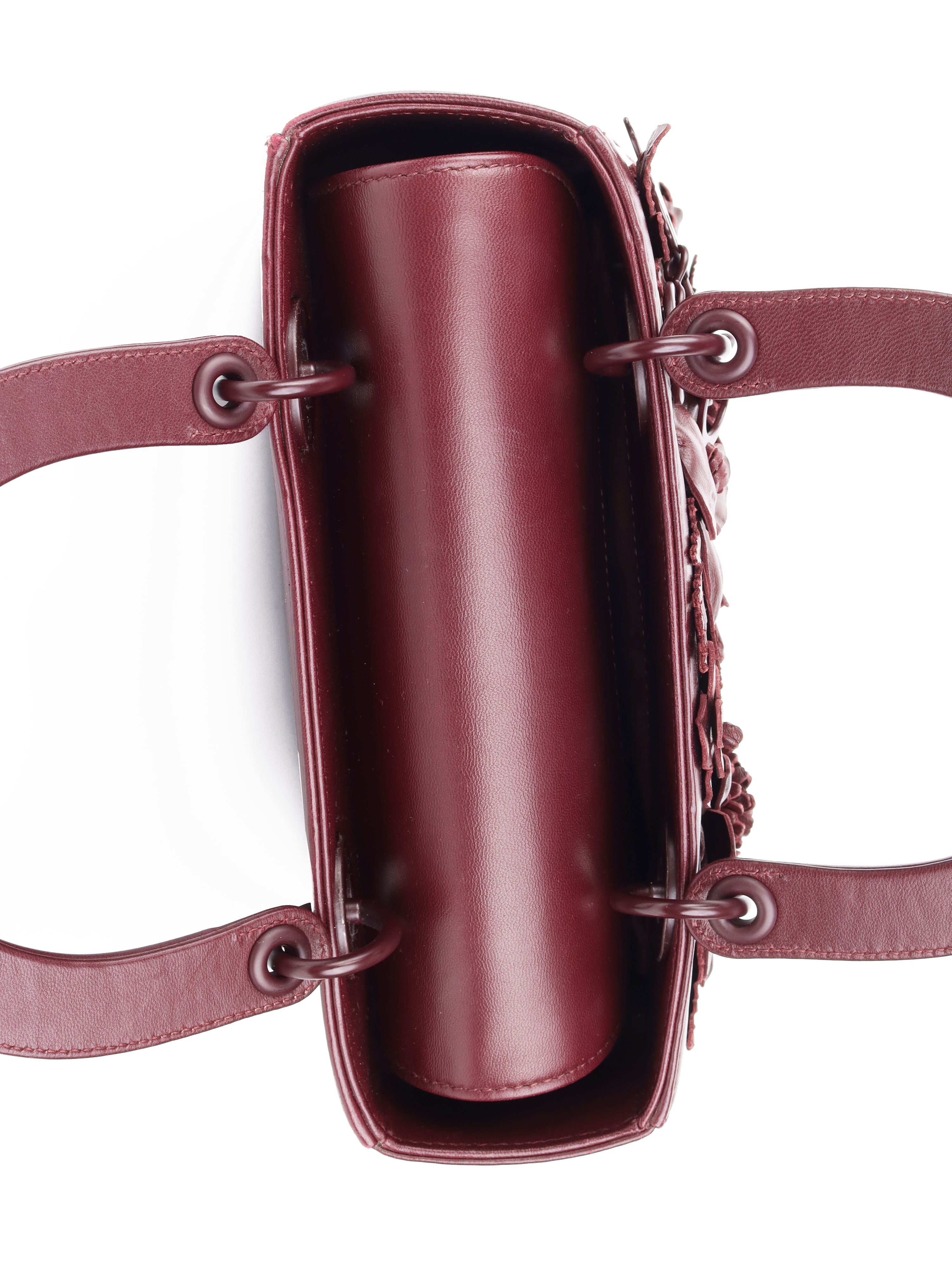 Dior Medium Lady Dior Handbag in Burgundy with Floral Applique - Perfect for Evening Events, Weddings & Luxury Fashion Accessories