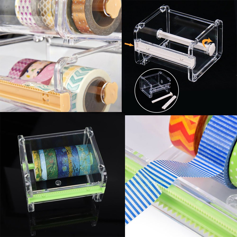 HomDSim 4X Washi Tape Dispenser & Cutter - Roll Tape Holder Organizer for DIY Crafting, Scrapbooking, Gift Wrapping & Office Use - Desktop Tape Dispenser with Storage for Masking Tape & Sticker Rolls