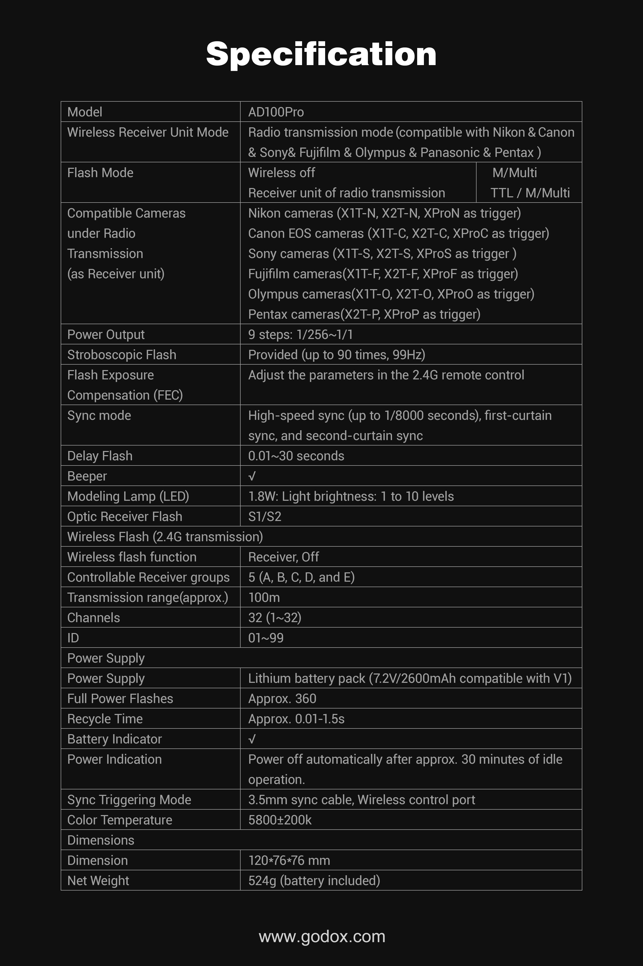 Godox AD100Pro Flash Speedlite - Compact & Powerful 100W Strobe Light for Photography, Portraits, and Studio Use - Perfect for On-Location Shoots, Wedding Photography, and Product Styling