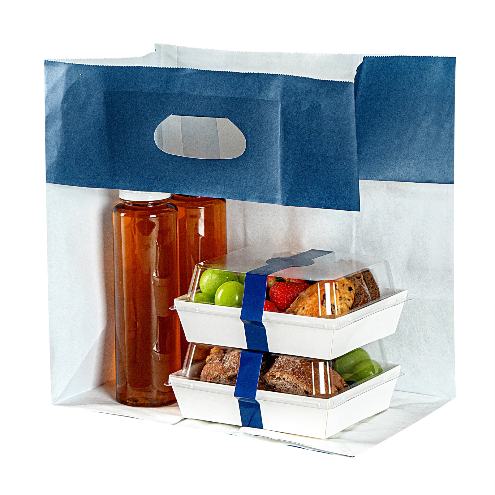 Premium Rectangle Midnight Blue Paper Take Out Bags with Handles - 11