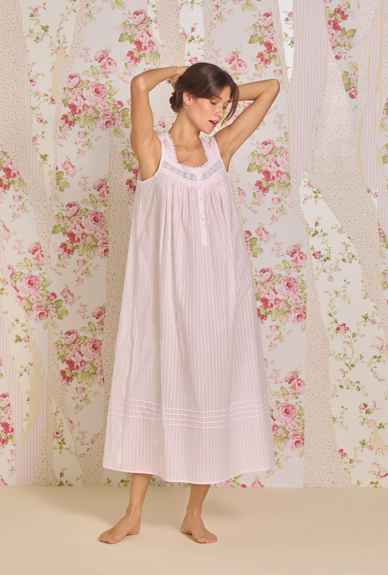 Eileen Dobby Stripe Rose Gown - Elegant Floral Maxi Dress for Women | Perfect for Weddings, Parties & Special Occasions