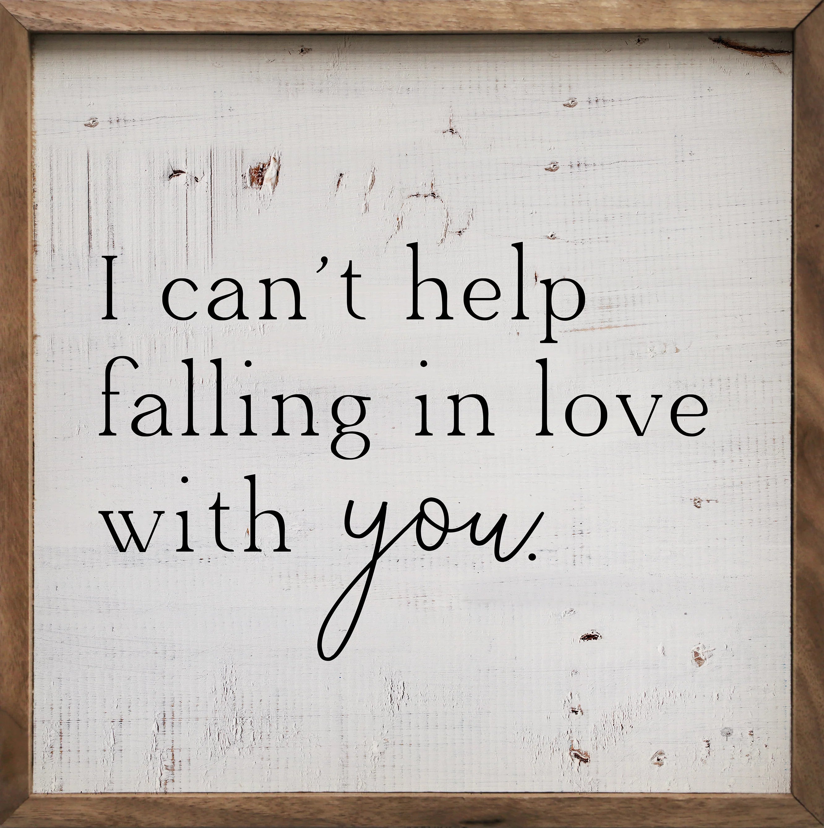 Romantic 'I Can't Help Falling In Love With You' Wood Framed Wall Art Print - Perfect for Bedroom, Living Room Decor & Wedding Gifts