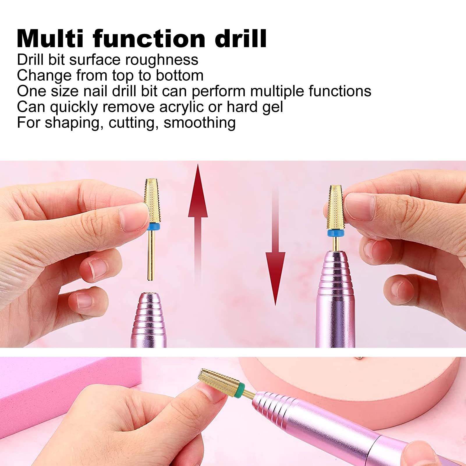 EXCLUZO Professional Tungsten Steel Nail Drill Bits Set - Easy to Clean, Rotating Manicure & Pedicure Kit for Home Salon & Beginners (Gold) | Perfect for Nail Art, Acrylics, Gel Polish Removal & At-Home Nail Care