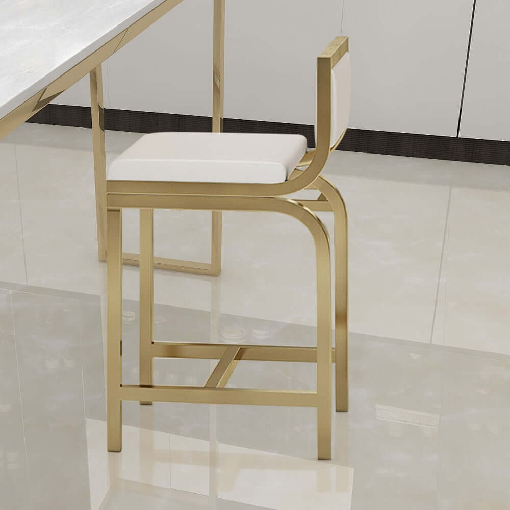 Modern White PU Leather Counter Height Bar Stools Set of 2 with Back Support - Perfect for Kitchen Islands, Breakfast Bars & Home Decor
