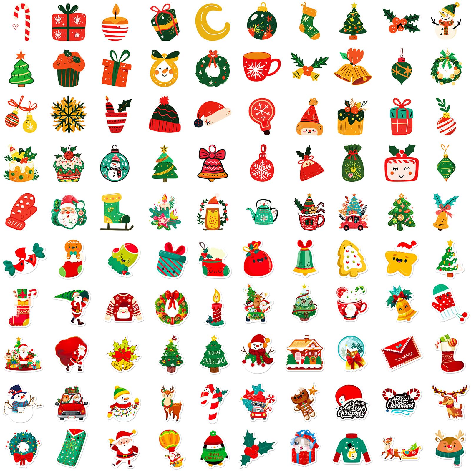 100pcs Christmas Stickers for Kids - Waterproof Vinyl Holiday Decorations, Non-Repeating Designs for Party Favors, Gifts & Scrapbooking | Perfect for Christmas Cards, Gift Wrapping & DIY Crafts