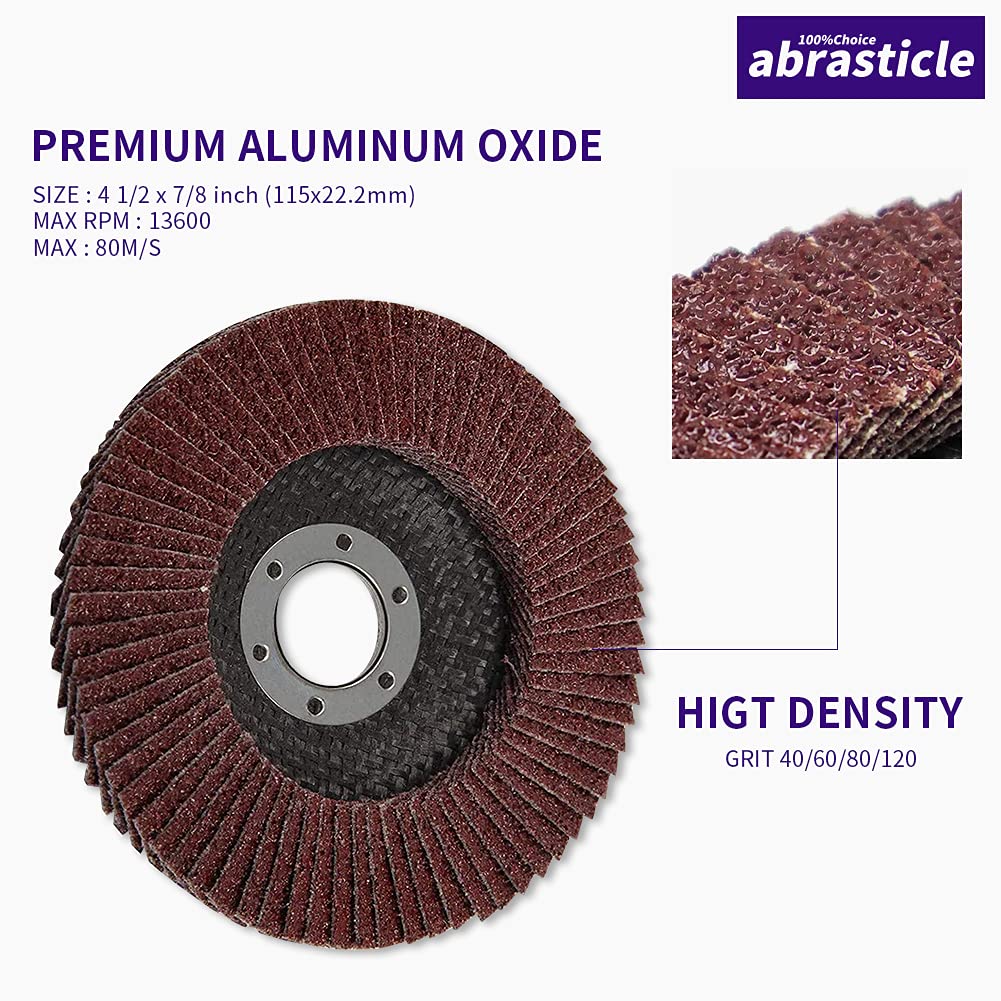 40 Pack 4.5 Inch Flap Discs for Angle Grinder - Assorted 40/60/80/120 Grit Sanding Discs - Perfect for Metal, Wood & Paint Removal - DIY & Professional Use