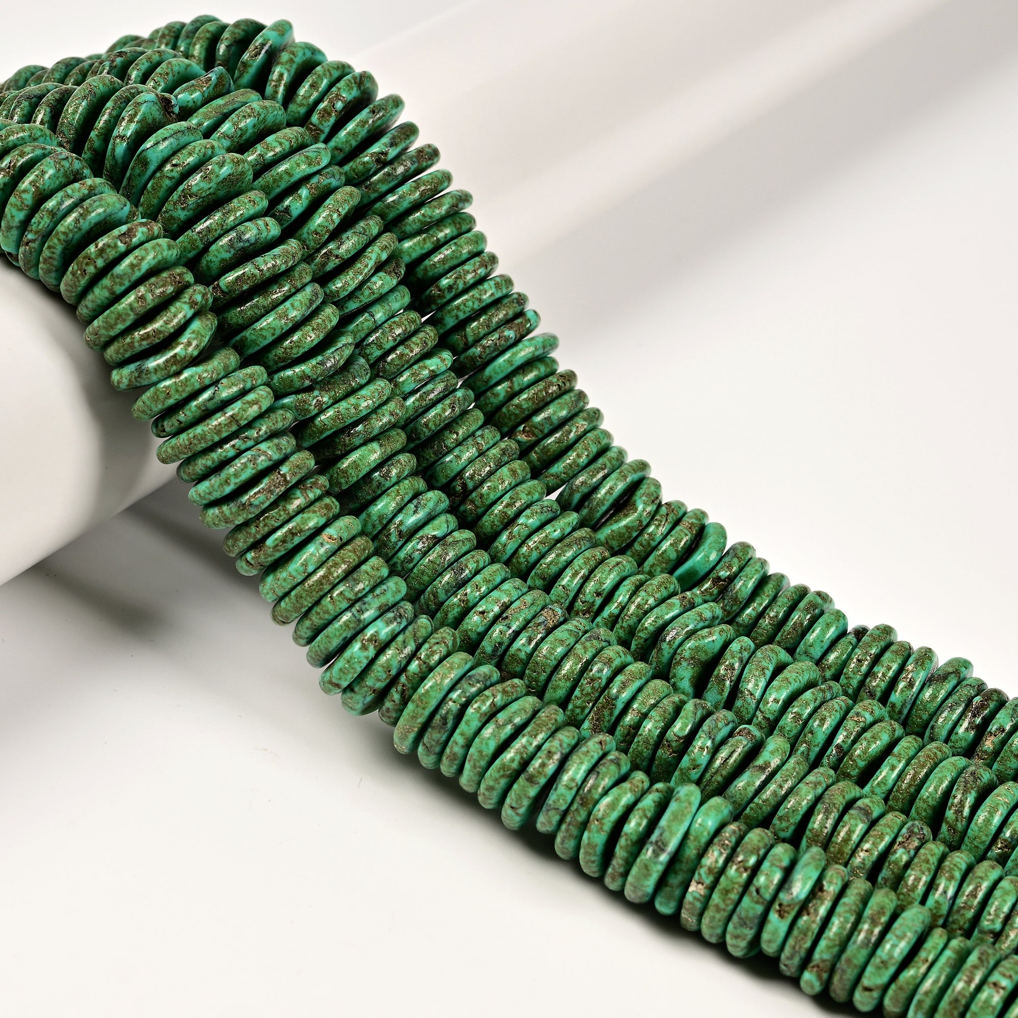 Dark Green Magnesite Turquoise Graduated Slice Beads 10-16mm 15.5 Inch Strand for Jewelry Making, DIY Bracelets & Necklaces