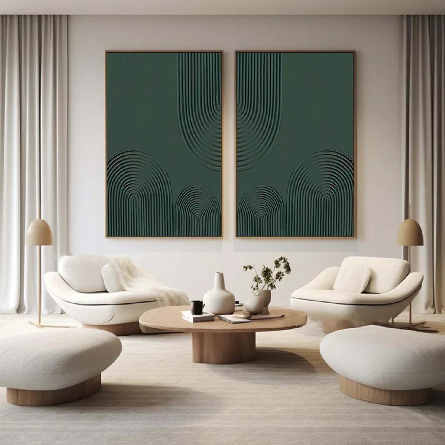 Green Abstract Wall Art Set of 2 Canvas Prints - Modern Home Decor for Living Room, Bedroom & Office | #BG093