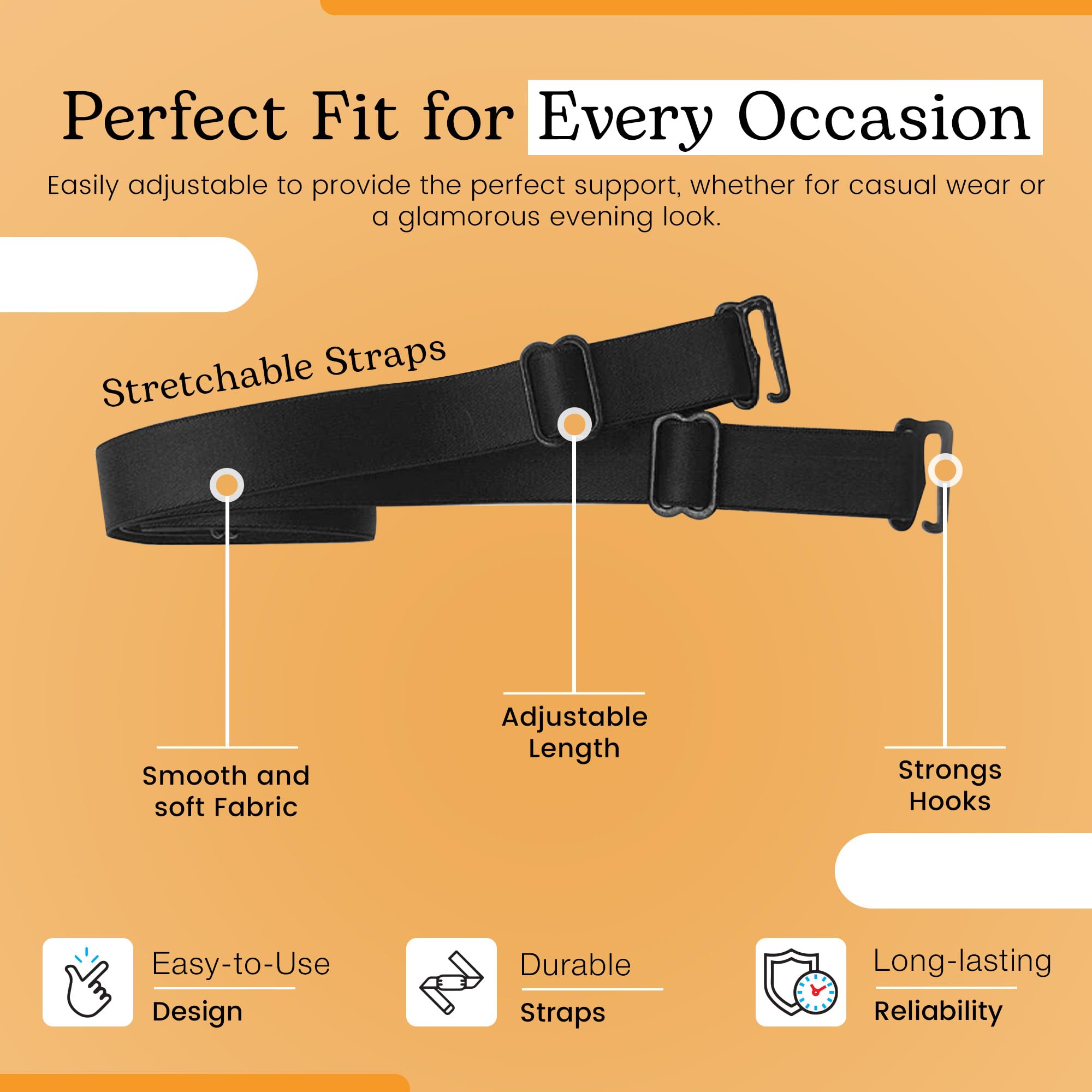 ShirazO Adjustable Bra Straps for Women - High Elastic Non-Slip Replacement Bra Straps with Clips, Soft Plush Back & Extra Long Length (2-Pack) | Perfect for Sports Bras, Tank Tops & Everyday Comfort