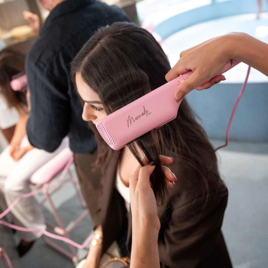 Mermade Hair Double Waver Pink - Professional Hair Styling Tool for Beach Waves & Curls | Perfect for Home, Salon & Travel Use