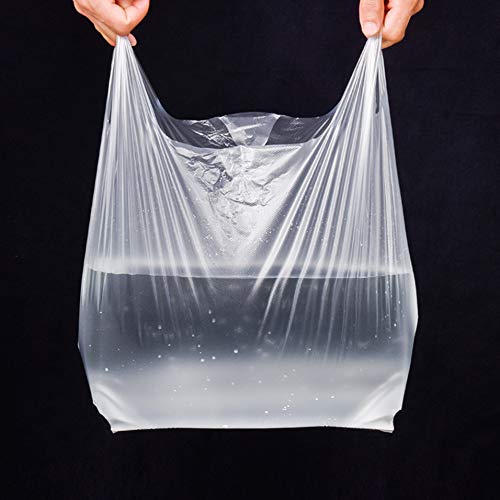 White Plastic T-Shirt Bags with Handles - Bulk Pack of 100 (12x20 Inch) - Durable Grocery Bags, Retail Shopping Bags & Merchandise Bags for Supermarket, Restaurant & Retail Stores - Perfect for Food Takeout, Convenience Stores & Customer Packaging