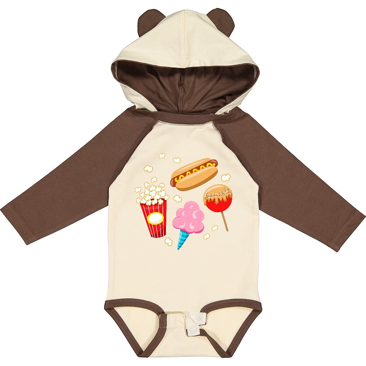 Inktastic Summer Treats - Hot Dog & Popcorn Print Long Sleeve Baby Creeper | Cute Infant Romper for Summer Outings, Beach Trips & Family Photos