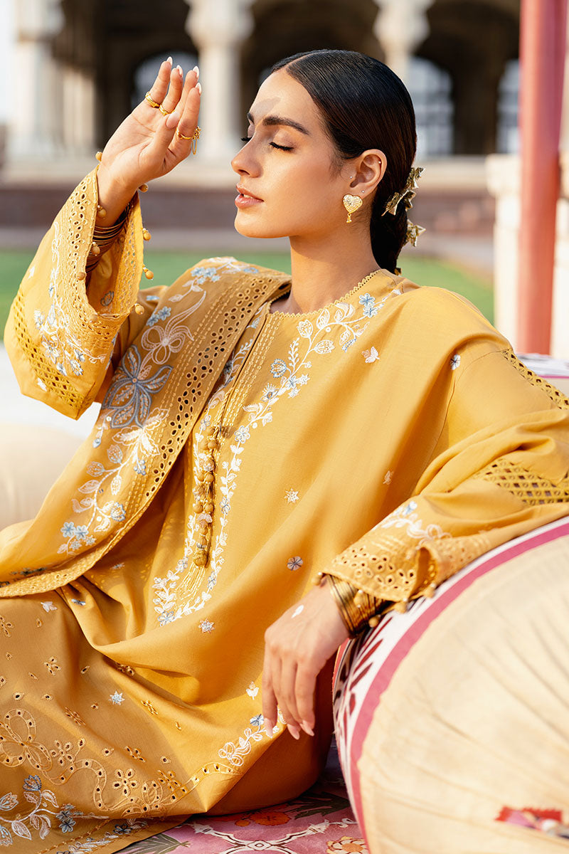 Mustard Mirage 3-Piece Embroidered Lawn Suit for Women - Elegant Pakistani Formal Wear for Weddings, Parties & Special Occasions