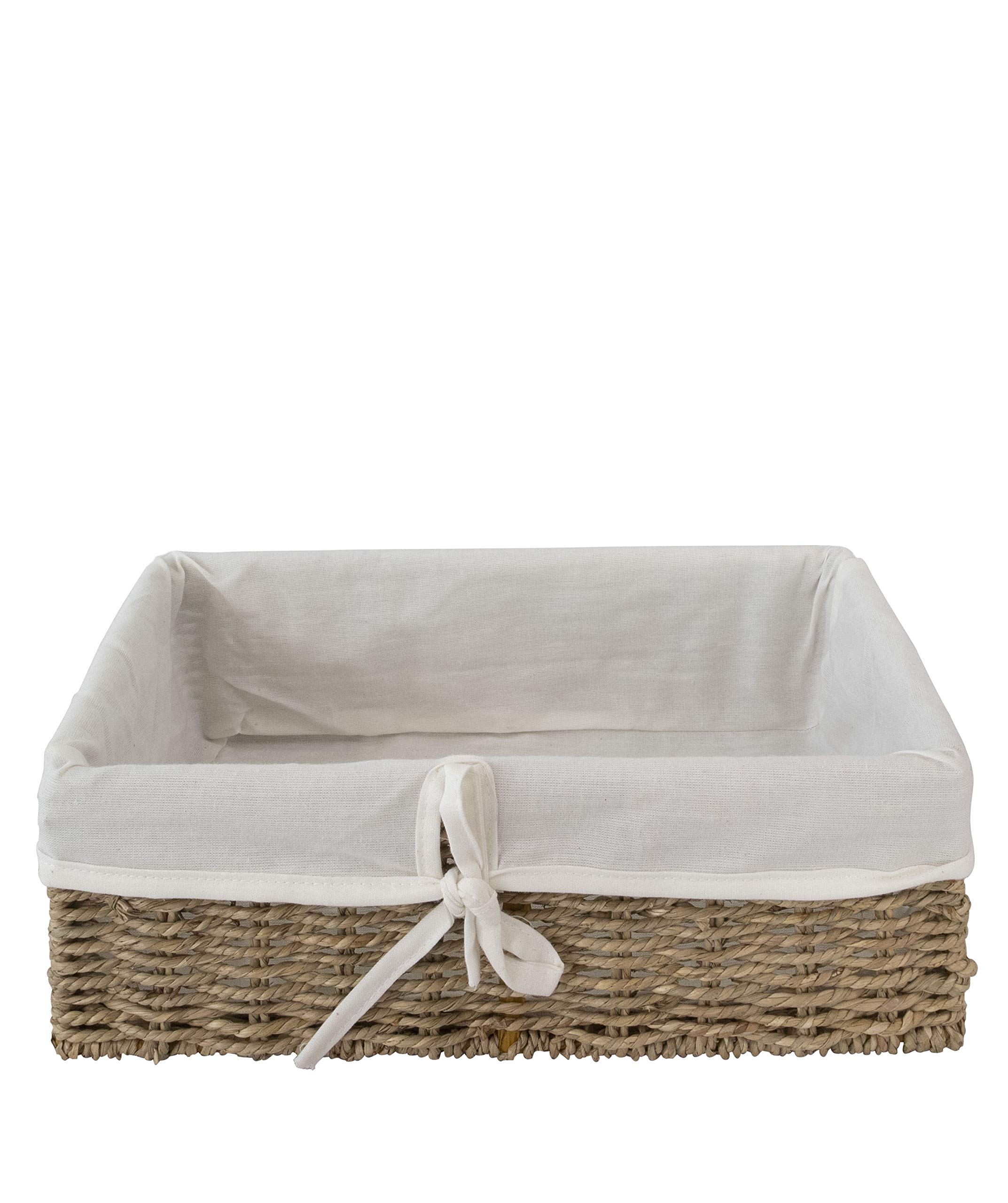 Natural Seagrass Woven Storage Basket with Linen Liner - Decorative Organizer for Bathroom, Living Room & Closet - Perfect for Towels, Beauty Products & Home Decor Storage