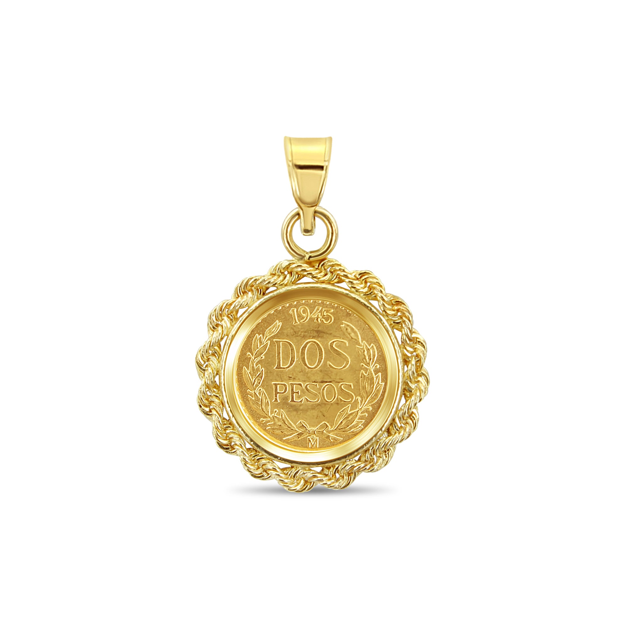 Authentic Dos Pesos Coin Necklace with Rope Bezel - Perfect for Layering & Everyday Jewelry | Vintage Mexican Coin Pendant for Women & Men