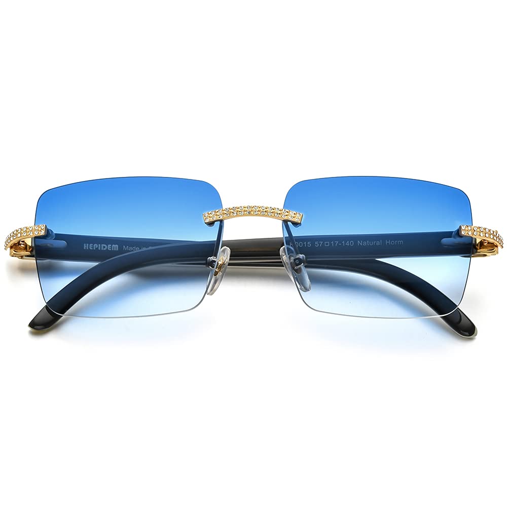 HEPIDEM 100% Genuine Buffalo Horn Rimless Square Sunglasses for Men - UV Protection Polarized Classic Style for Driving, Fishing & Outdoor Activities
