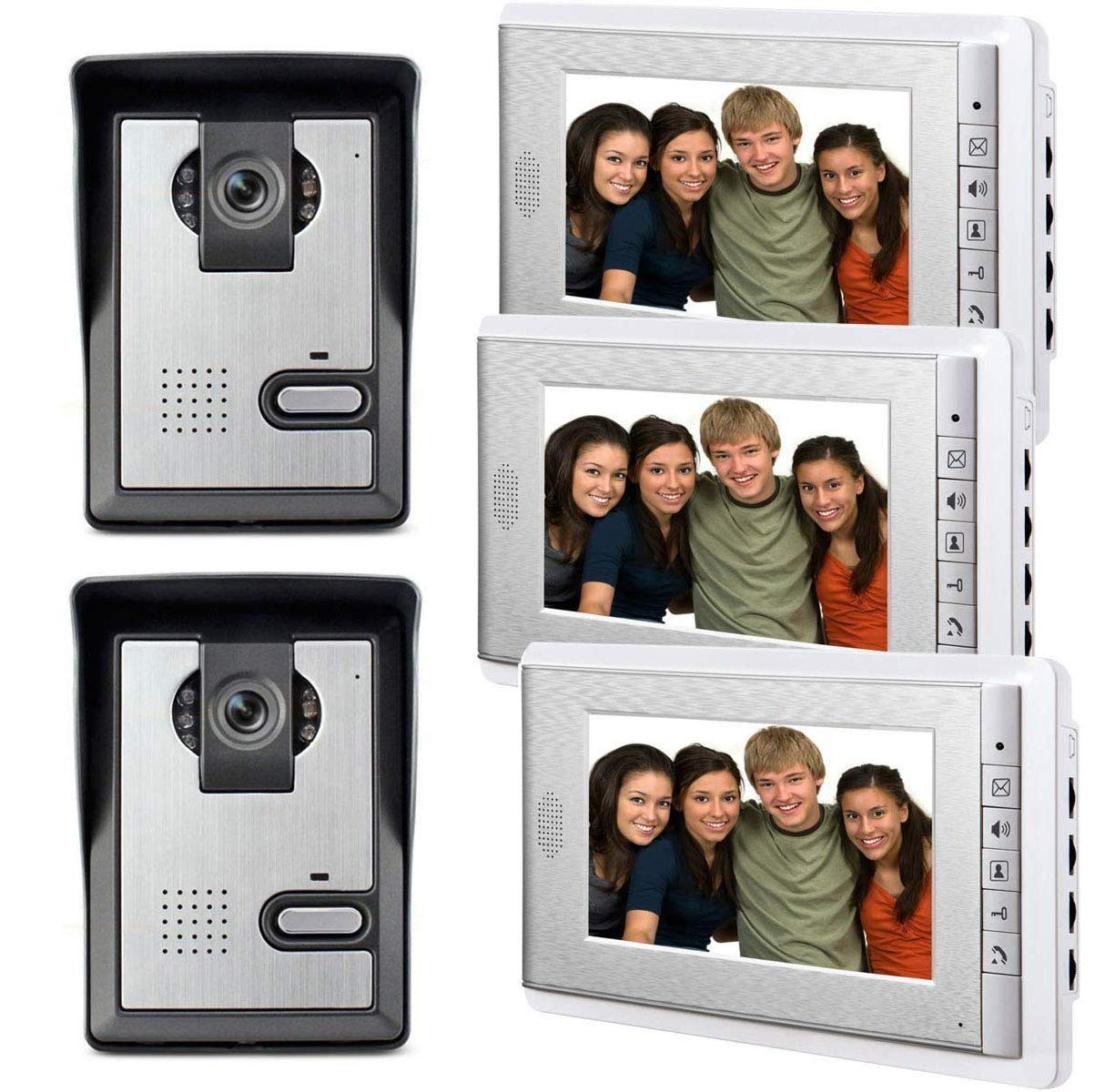 7-Inch Video Intercom System with Dual Cameras & 3 Monitors - Wired Door Phone with Unlock, Monitoring & 2-Way Audio - Ideal for Homes, Apartments & Office Security