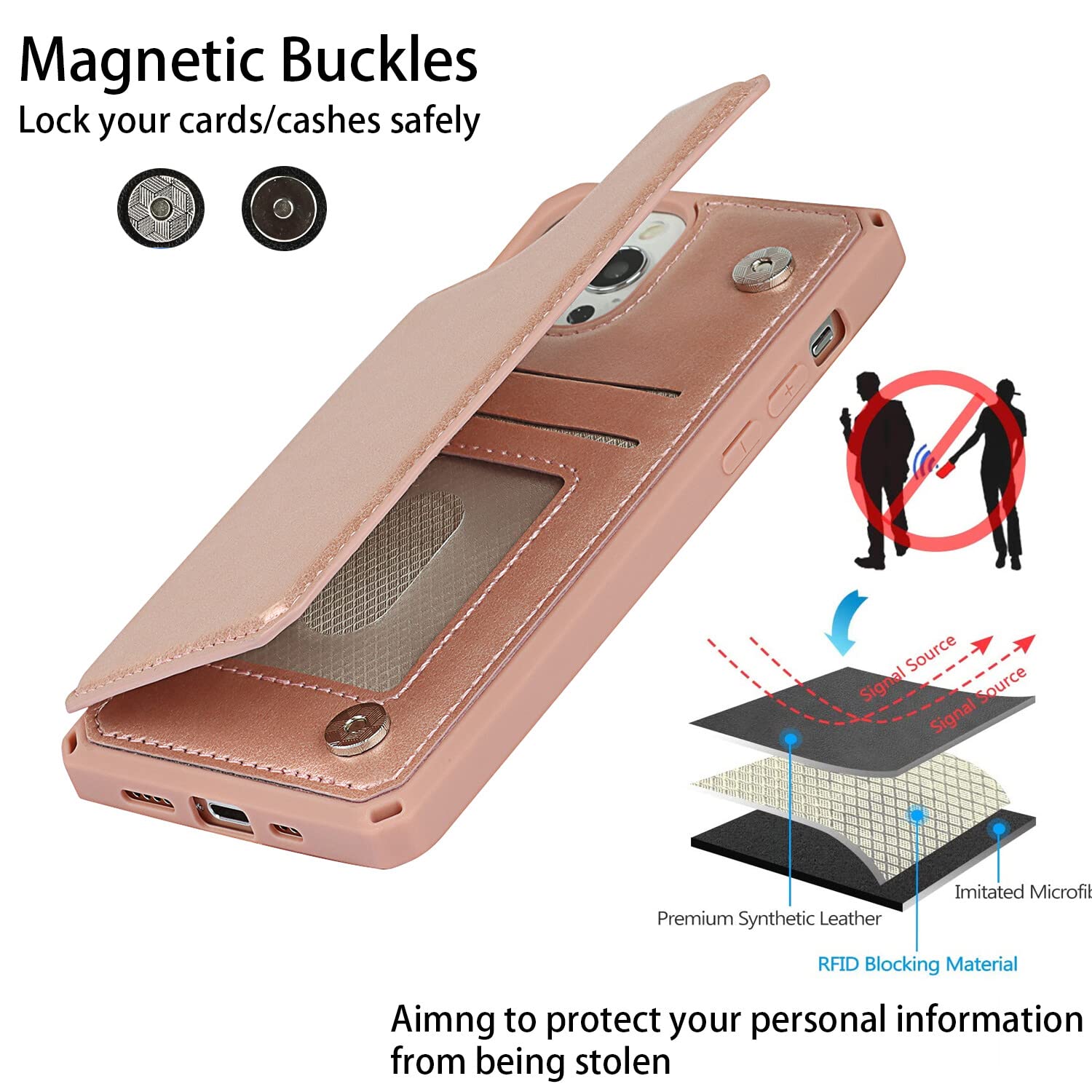 Premium Leather iPhone 12 Case with Card Holder & Stand - Shockproof Wallet Phone Cover for iPhone 12/12 Pro (Rose Gold) - Perfect for Work, Travel & Everyday Protection