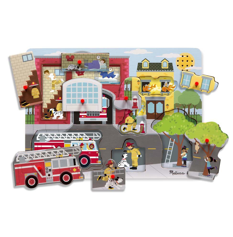 Fire Station Sound Puzzle for Kids - Educational Wooden Toy with Realistic Fire Truck & Siren Sounds - Perfect for Preschool Learning & Pretend Play