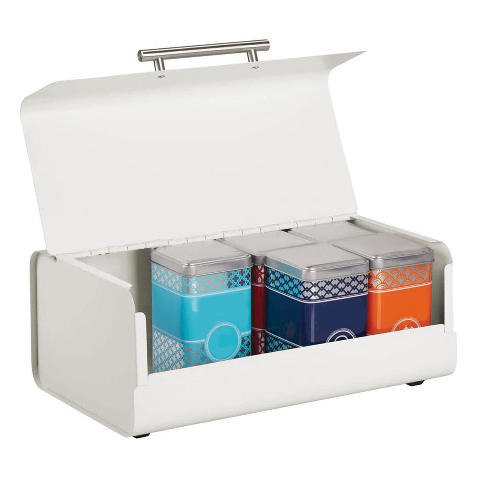 Plplaaobo Large Bread Storage Box - Extra Capacity Bread Bin with Clamshell Door for Kitchen, Pantry & Office Organization | Airtight Bread Keeper with Decorative Lettering (White) - Perfect for Storing Baguettes, Sourdough & Artisan Breads