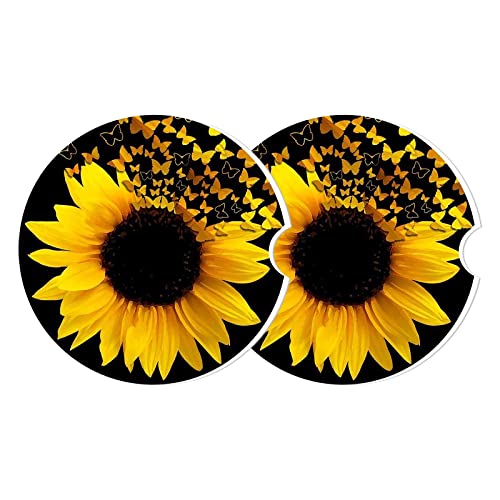 Black Sunflower With Butterflies