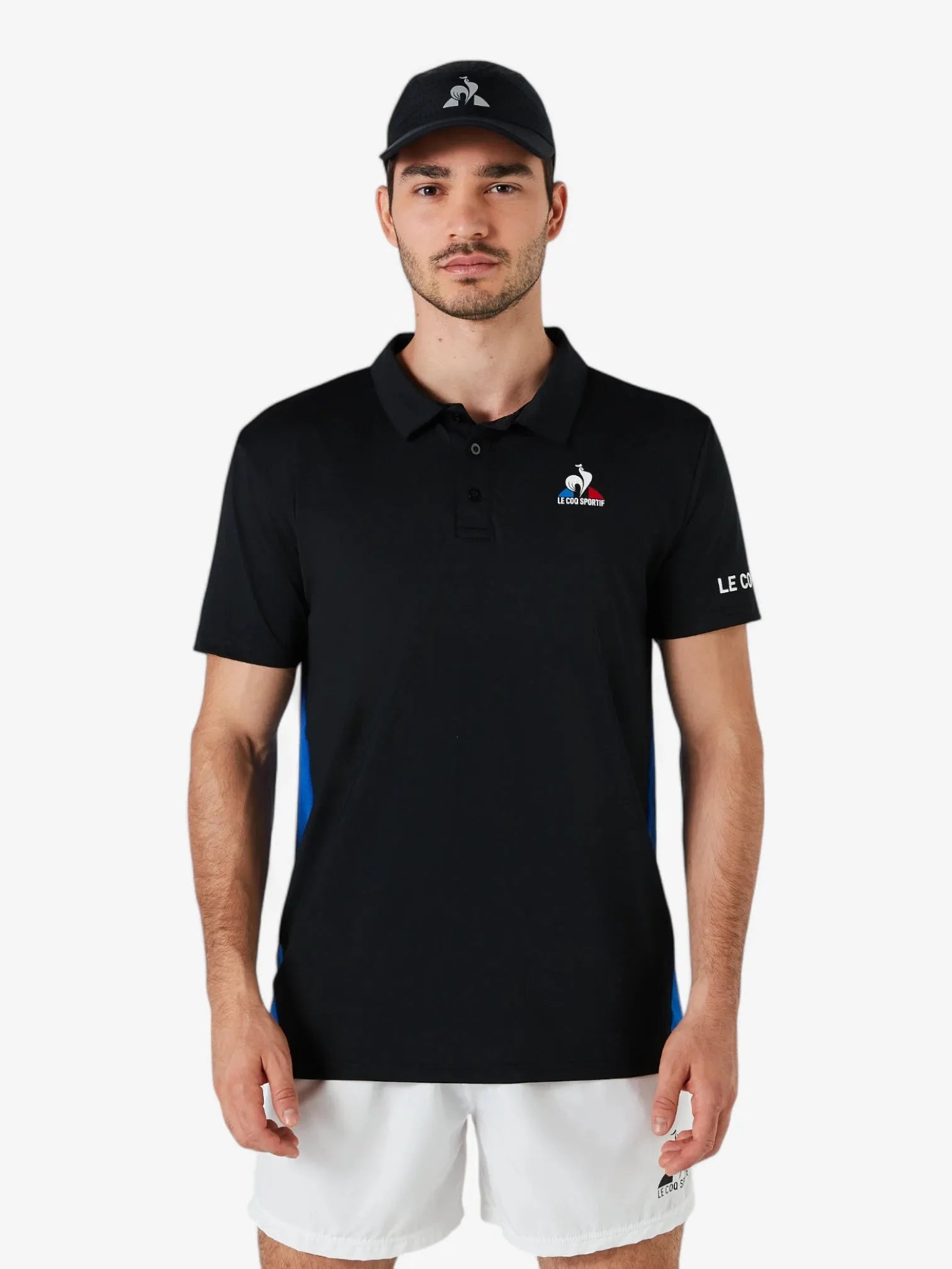 Le Coq Sportif Men's Tennis Polo Shirt - Black & Blue - Moisture-Wicking & Breathable for Sports & Casual Wear