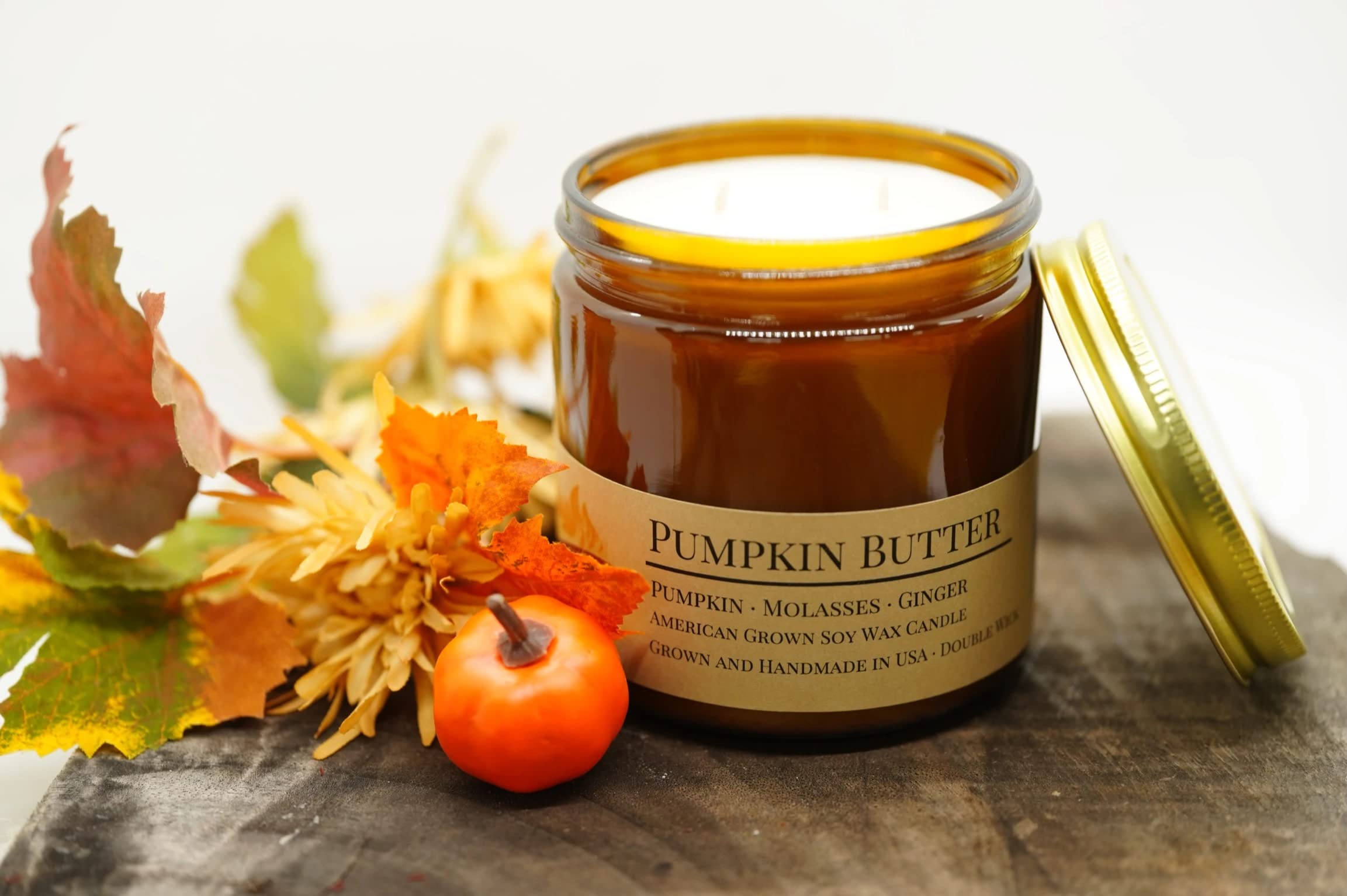Prairie Fire Candles Pumpkin Butter Soy Wax Candle | 16 oz Double Wick Amber Apothecary Jar - Perfect for Fall Decor, Cozy Home Ambiance & Aromatherapy