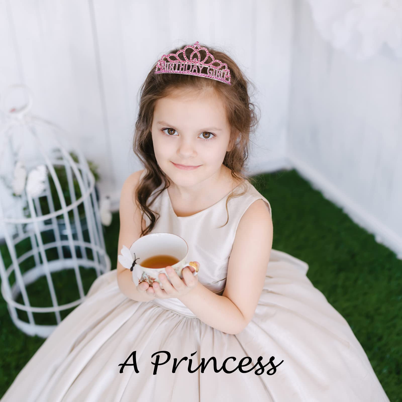 CIEHER Pink Birthday Crown and Sash Set for Women - Elegant Birthday Party Decorations, Princess Tiara & 