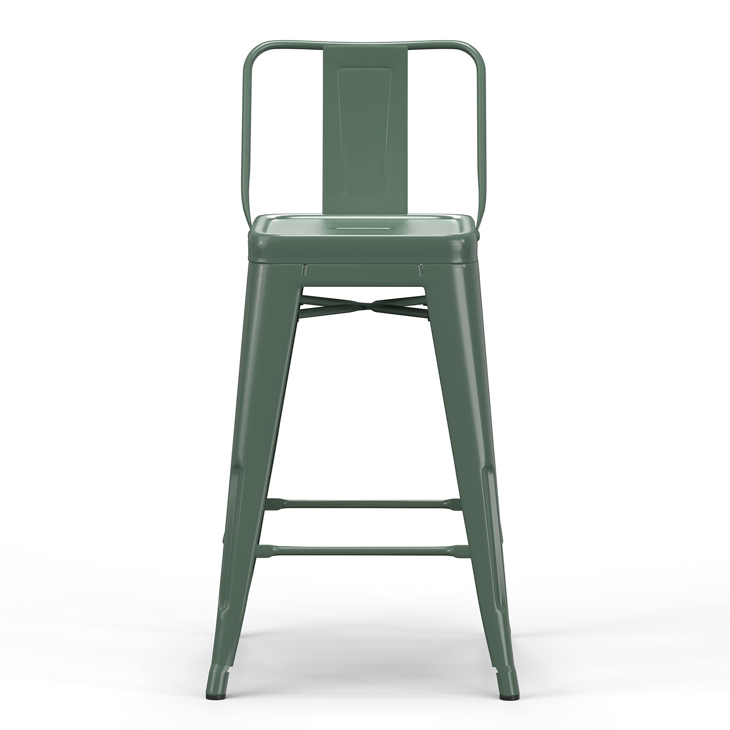 SIMPLIHOME Rayne 24 Inch Metal Counter Height Bar Stools, Set of 4, Deep Sage Green - Modern Kitchen Island & Dining Room Stools for Breakfast Nook, Bar Counter & Home Decor