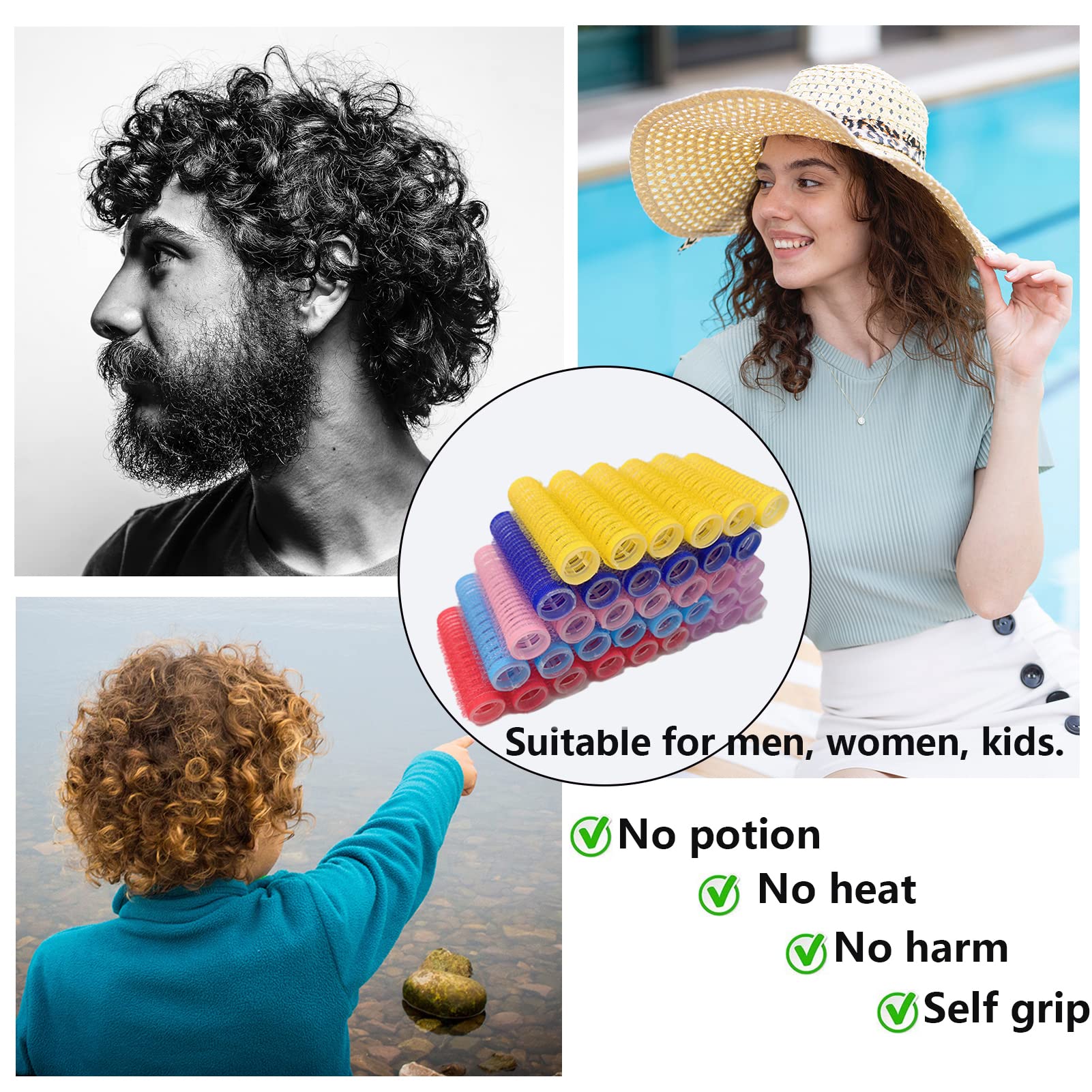 36PCS Self-Grip Heatless Hair Rollers for Medium & Short Hair - 0.6 x 2.4 Inch Salon Quality Curling Tools with Rat Tail Comb - Perfect for DIY Curly Hairstyles, Overnight Styling & Natural Waves (Women's Hair Styling Kit)