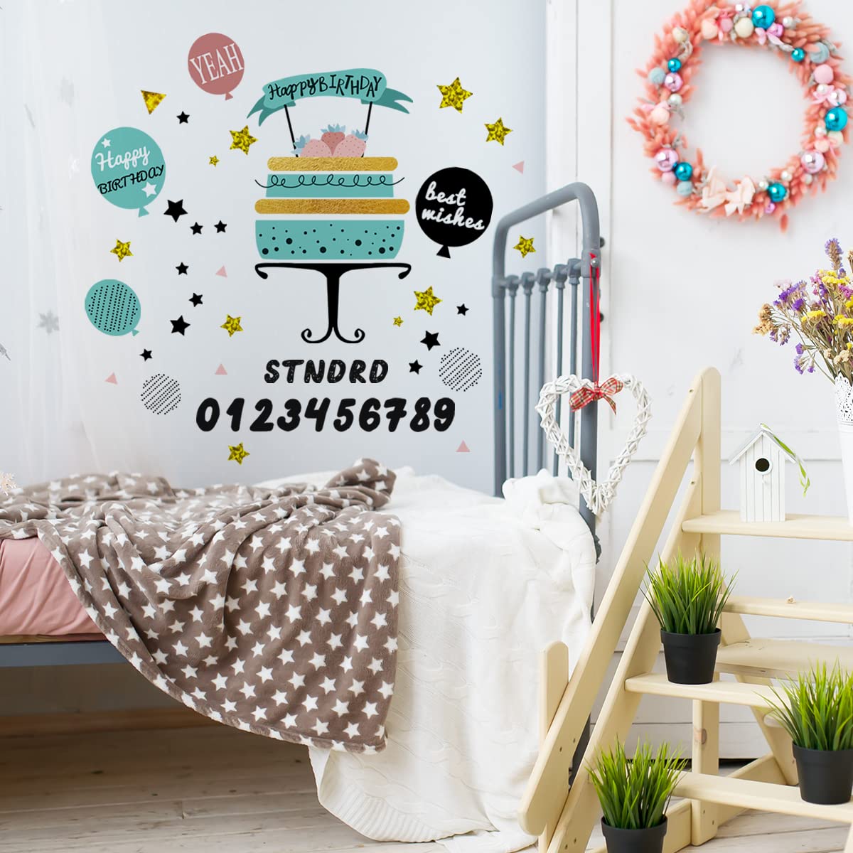 Birthday Party Wall Decals - Cute Cake & Balloon Stickers for Room Decor - Perfect for Kids Bedroom, Nursery, and Party Backdrop