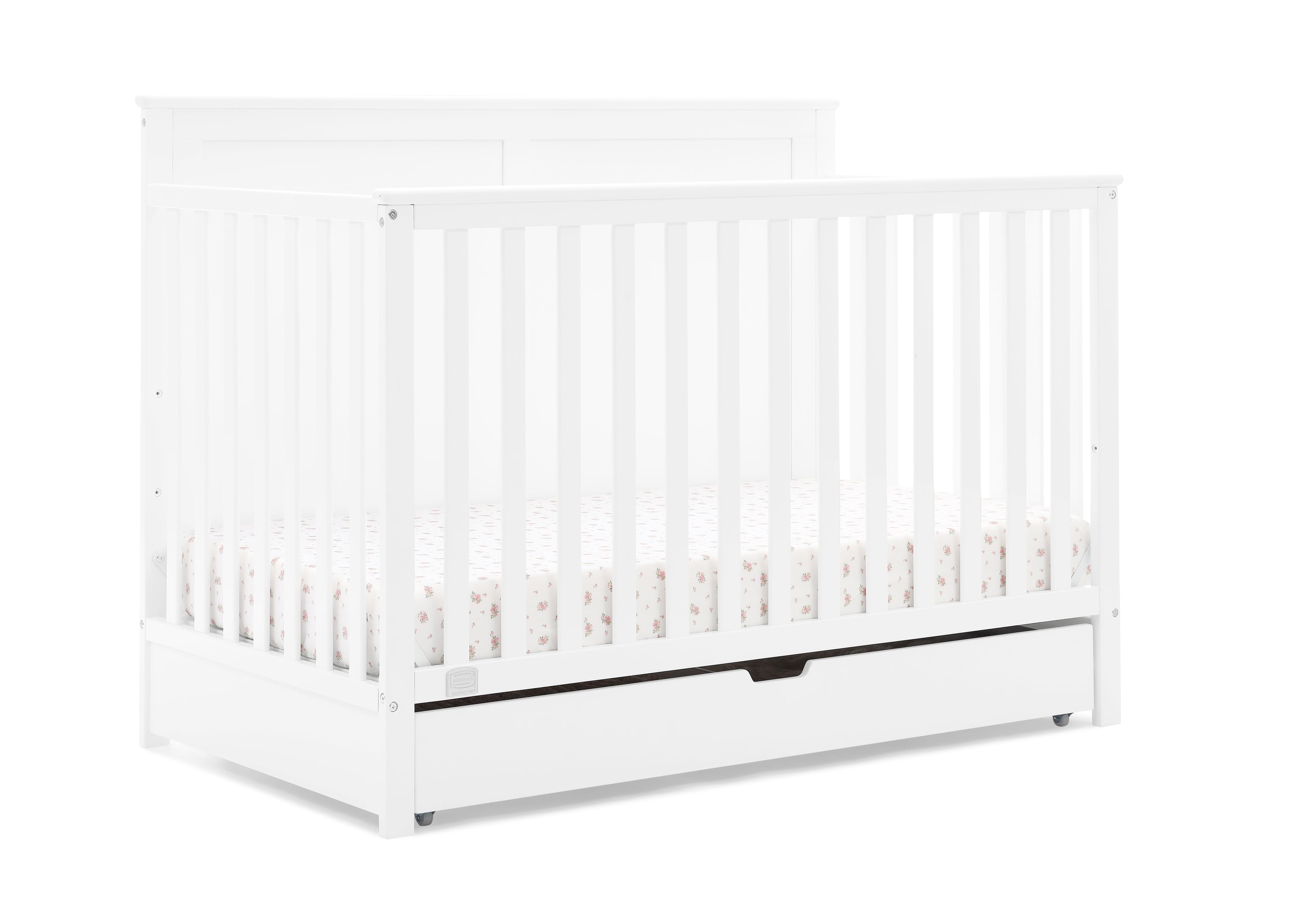 Logan 6-in-1 Convertible Baby Crib with Underdrawer Storage - White Nursery Furniture for Newborn to Toddler Bed | Perfect for Small Spaces & Modern Nurseries