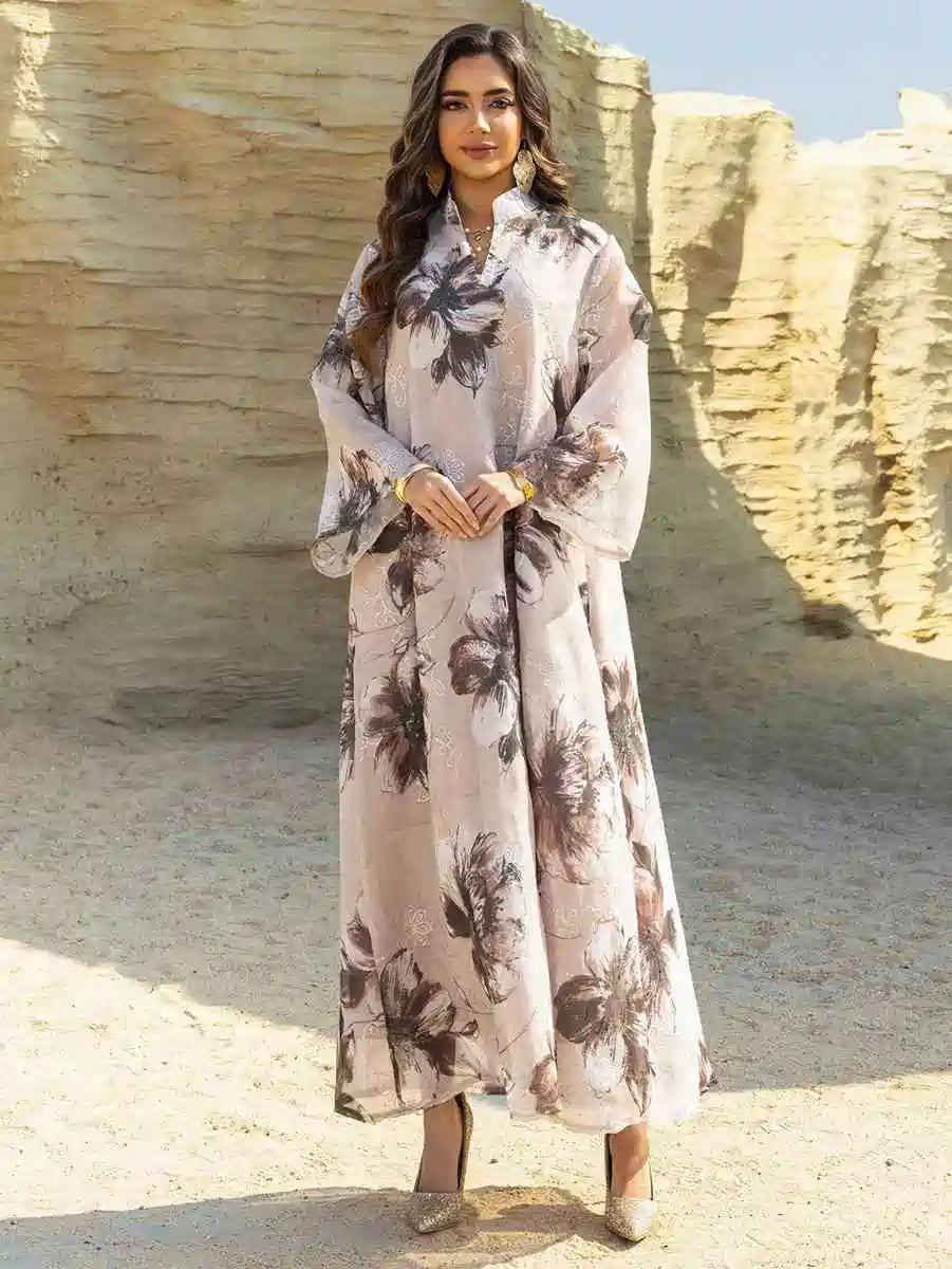 Elegant Eid Dress for Women - Embroidered Caftan Kaftan with Floral Print #25096 | Perfect for Eid Celebrations, Weddings & Special Occasions