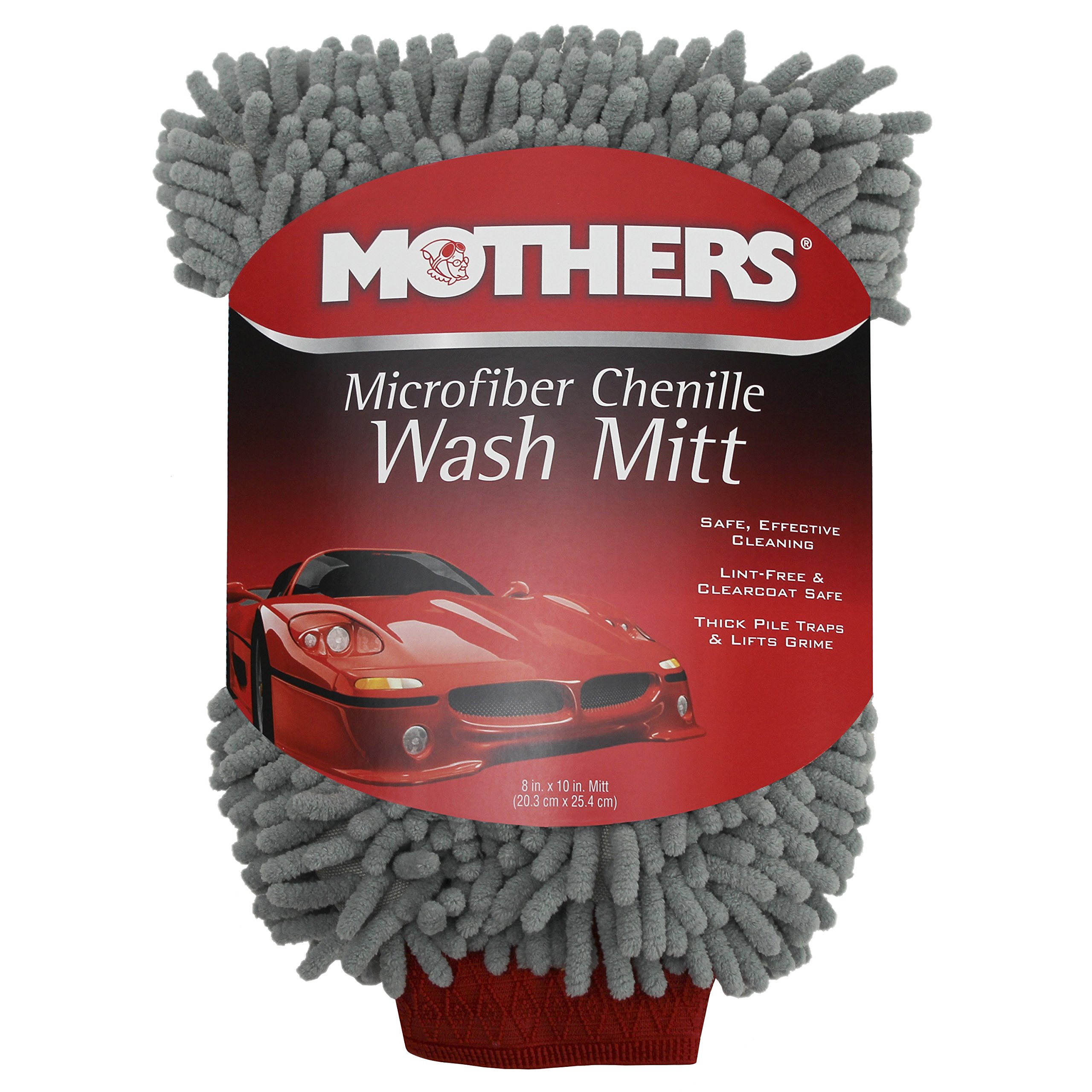 Premium Chenille Car Wash Mitt - Scratch & Lint Free for Gentle Hand Washing | Mothers 968801 | Perfect for Car Detailing, Washing & Waxing at Home or Professional Auto Care