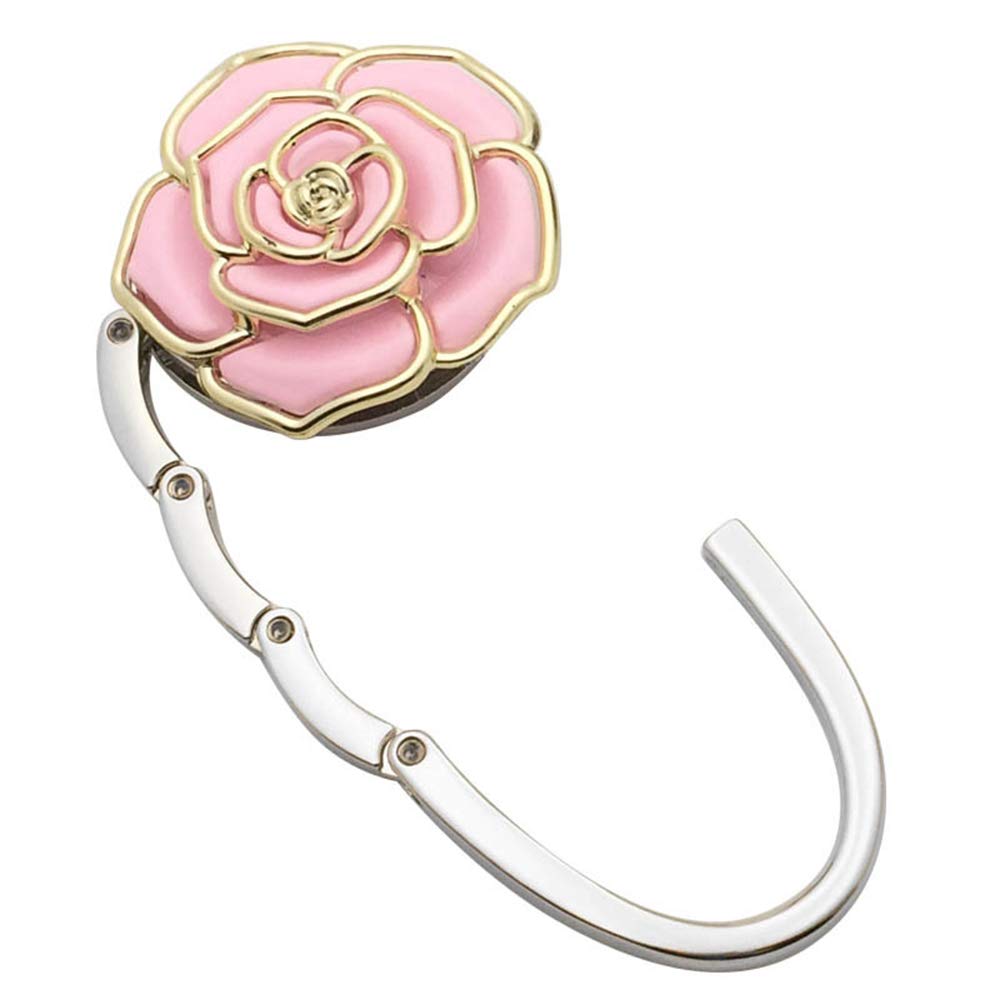 Elegant Rose Flower Foldable Purse Hook & Hanger - Portable Handbag Holder for Restaurant Tables, Closet Storage & Travel Organization
